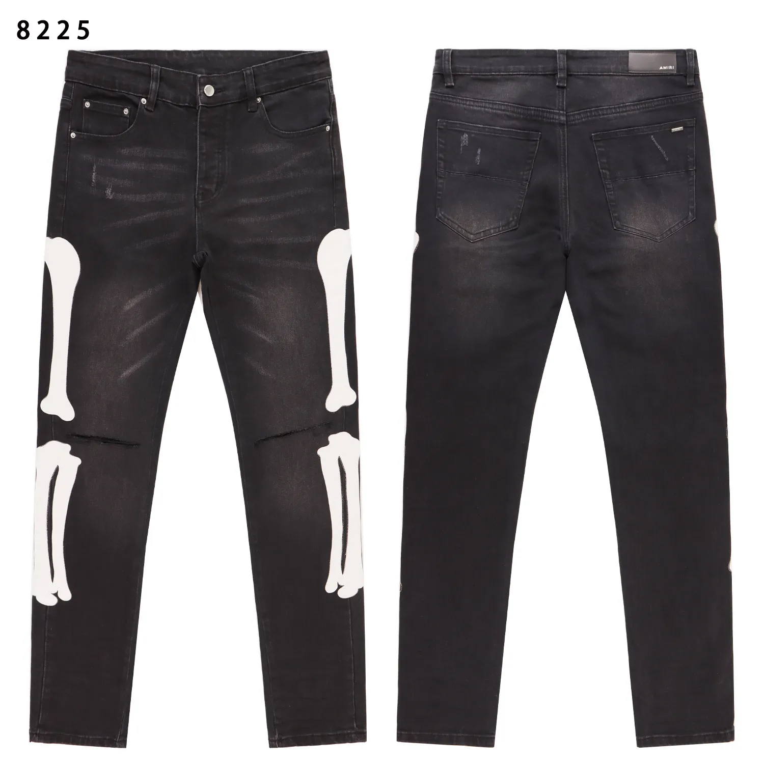 Skeleton Appliqué Distressed Slim-Fit Jeans D13811807 — view 4