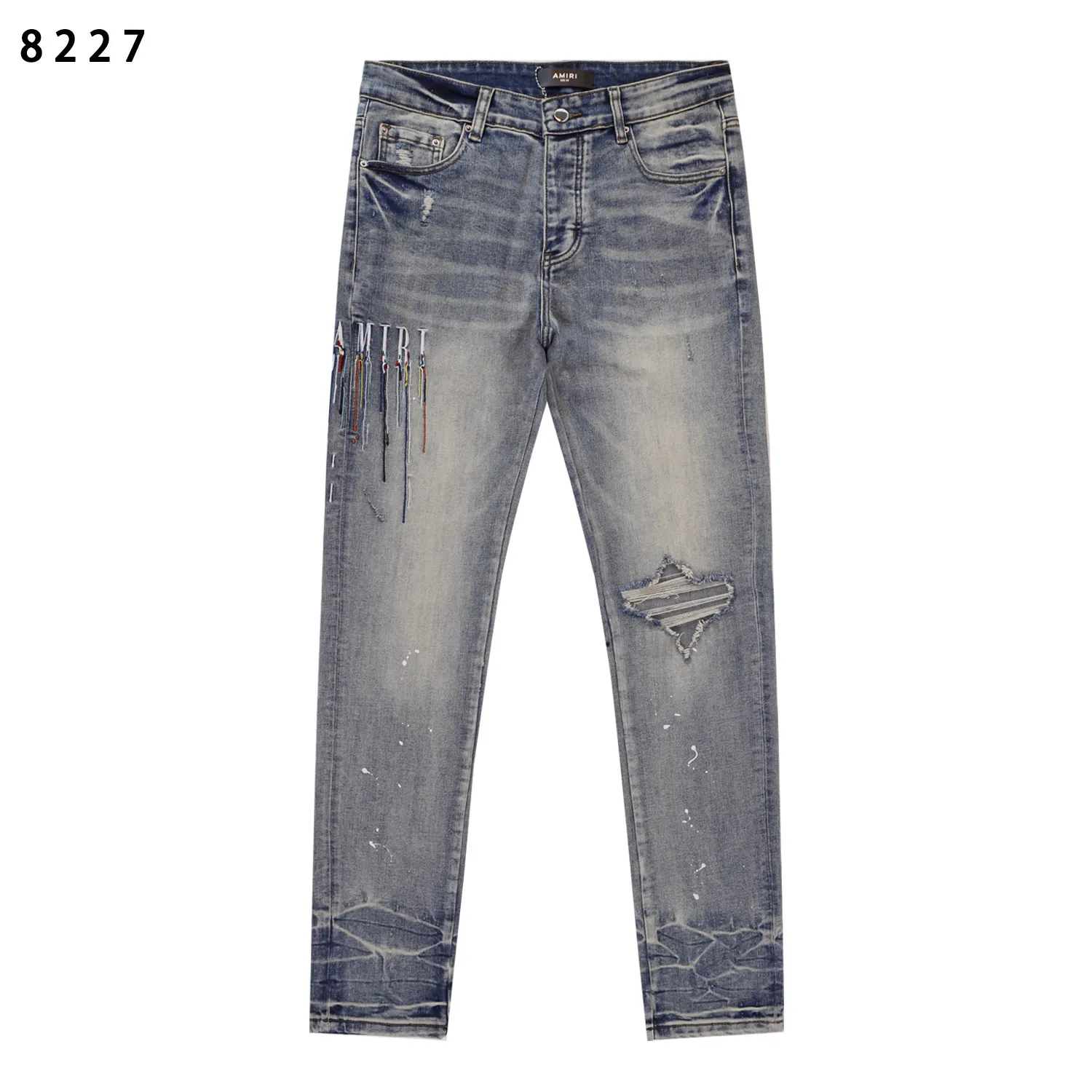 Distressed Slim-Fit Embroidered Jeans D13811848 — view 3