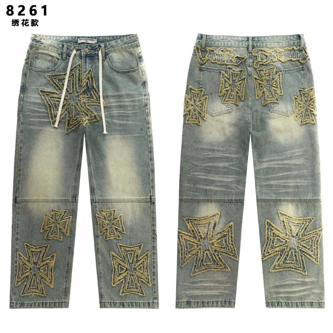 Embroidered Cross Patch Wide-Leg Jeans D15811770 — view 2