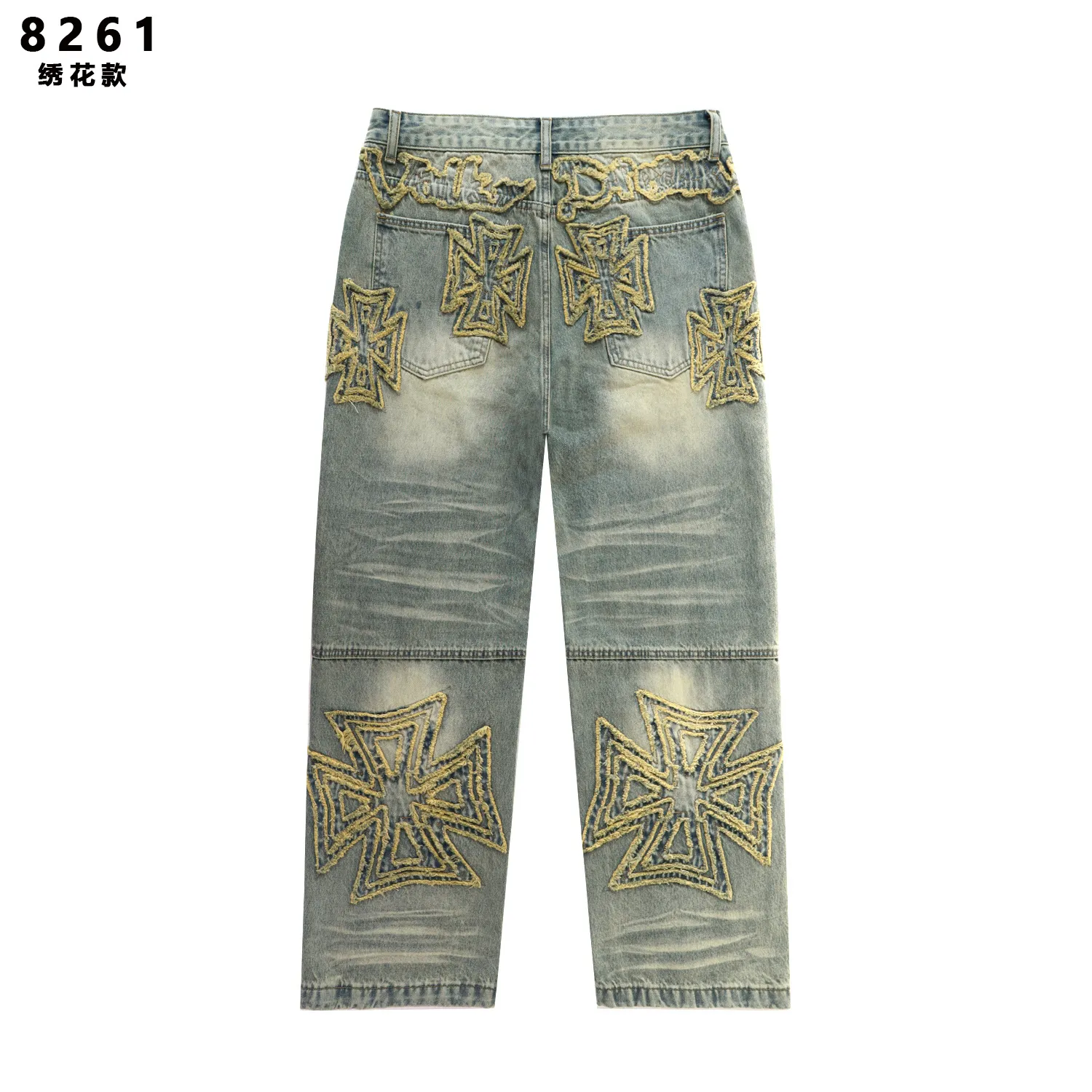 Embroidered Cross Patch Wide-Leg Jeans D15811770 — view 3