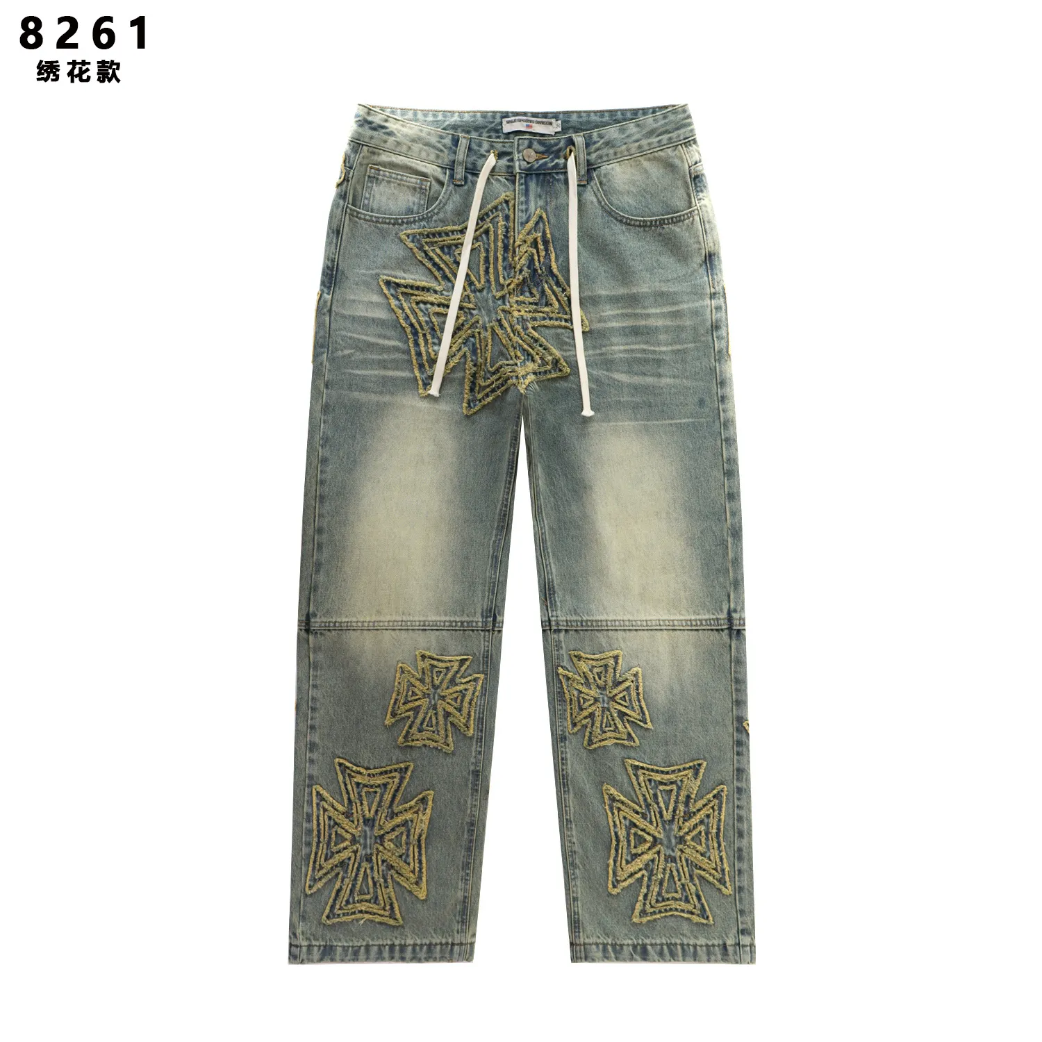 Embroidered Cross Patch Wide-Leg Jeans D15811770 — view 4