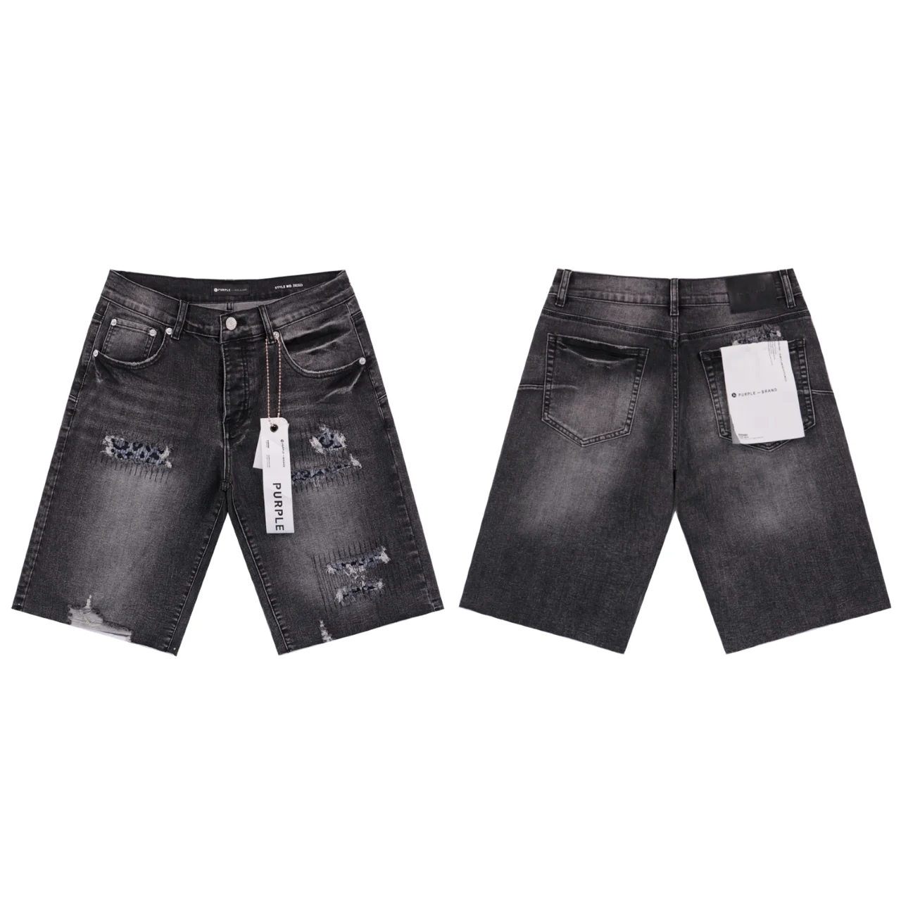 Distressed Patchwork Denim Shorts D11811862 — view 4