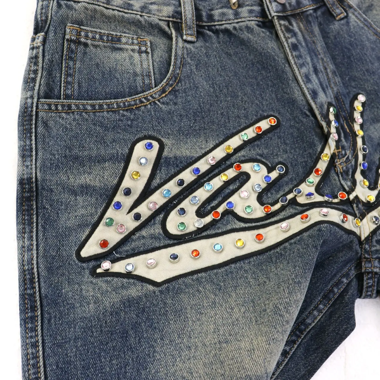 Embellished Logo Denim Shorts D12811819 — view 4