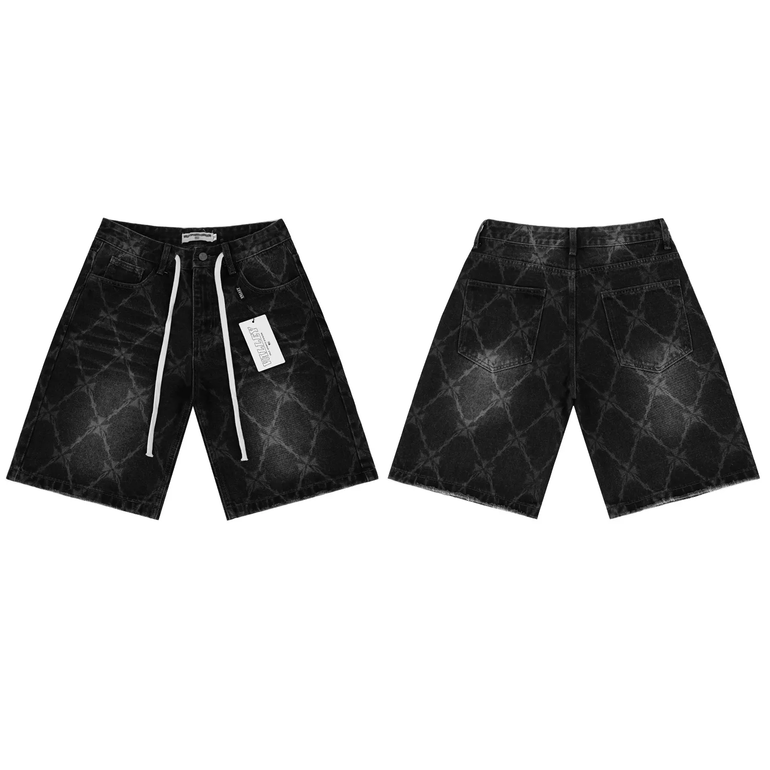 Laser-Etched Diamond Pattern Denim Shorts D10811796 — view 3