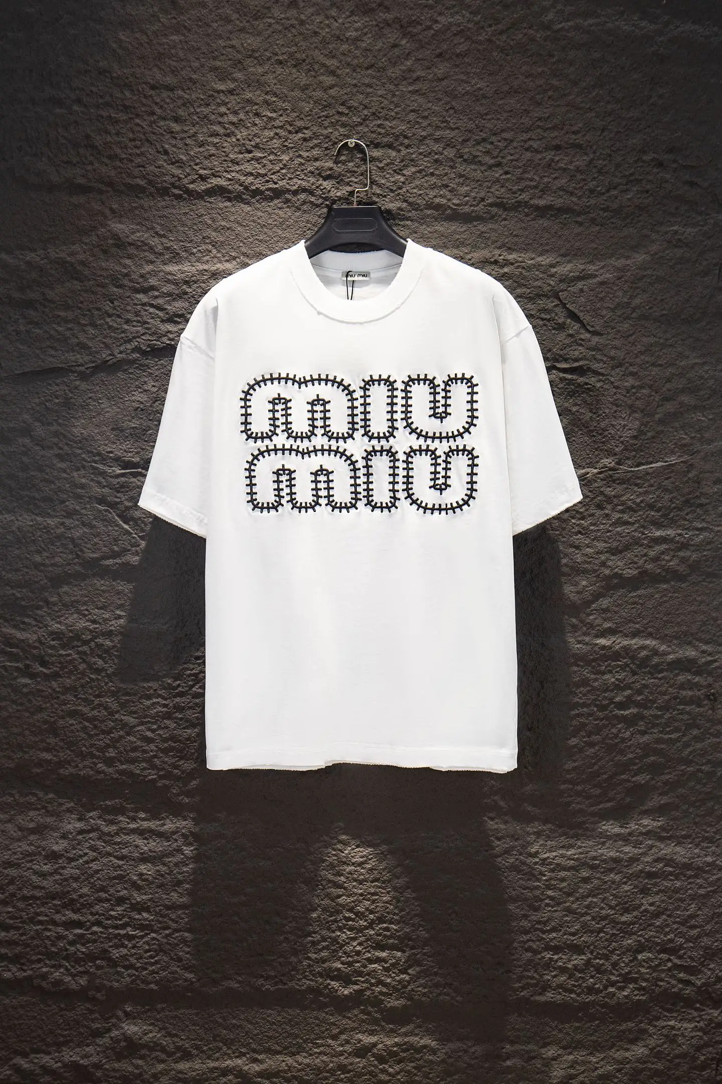 Embroidered Distressed Oversized T-Shirt D12915063