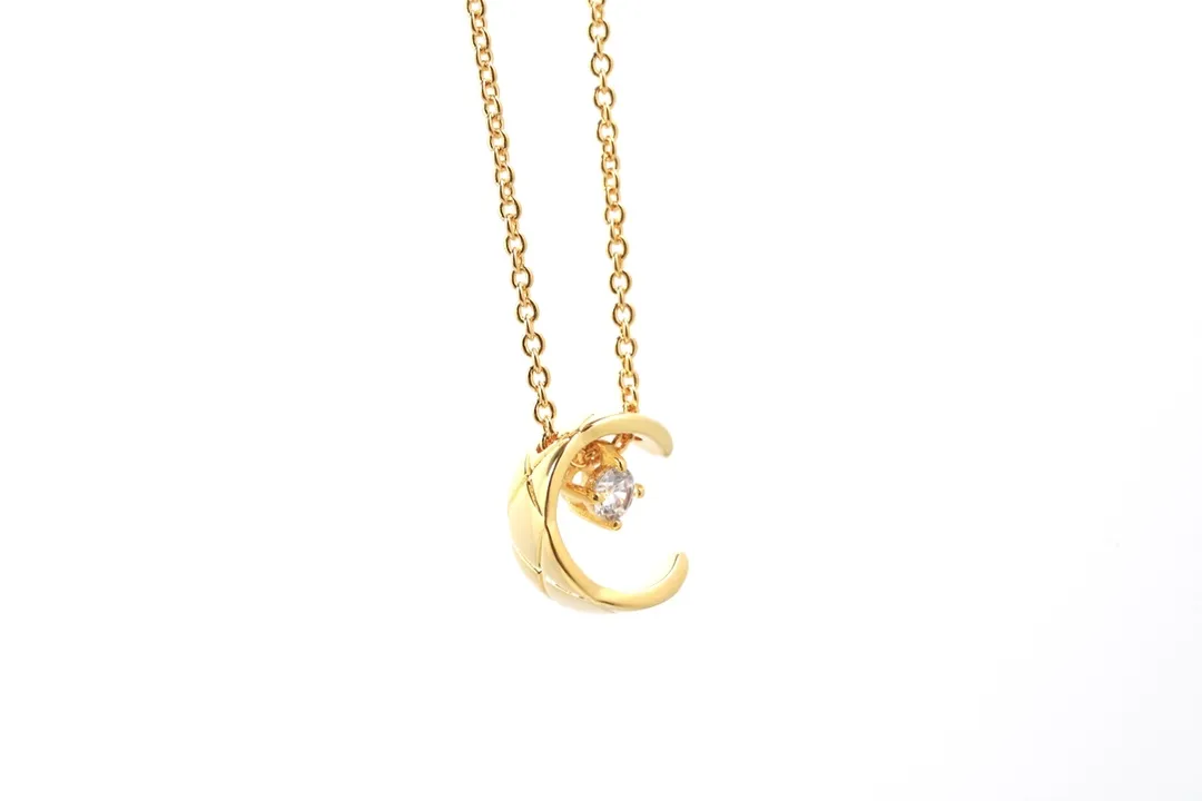 Quilted Crescent Moon Pendant Necklace D11016655