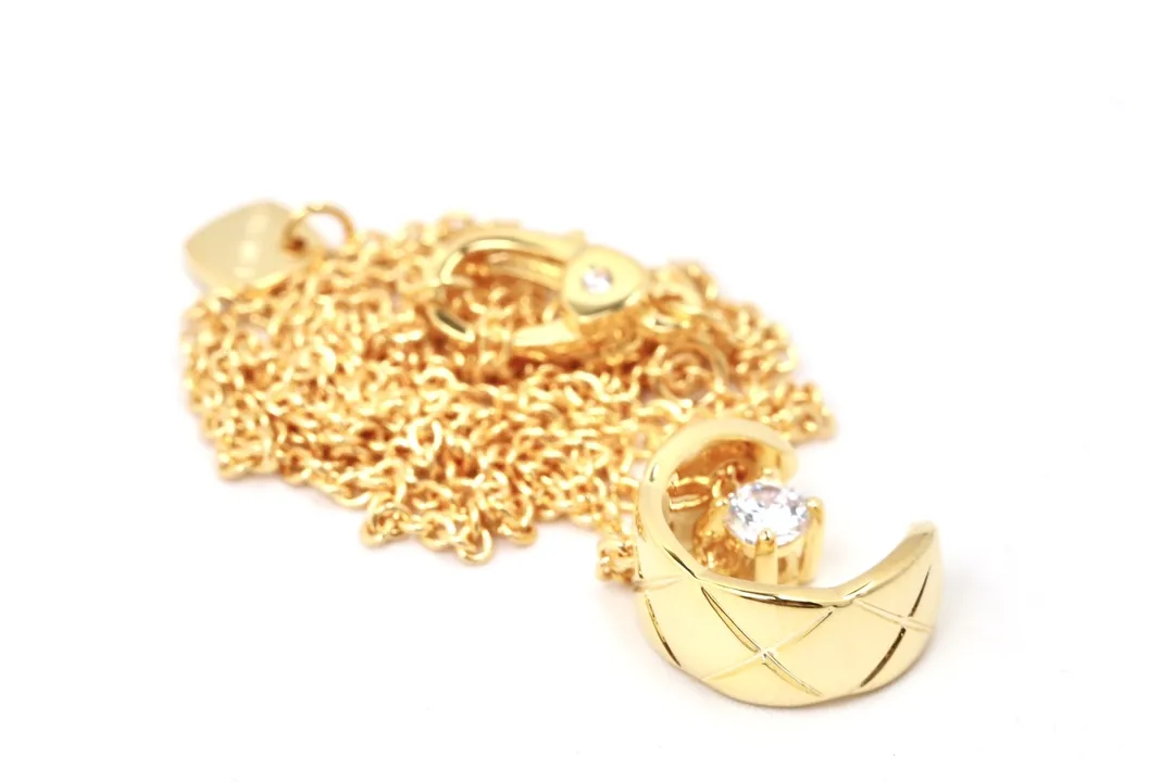 Quilted Crescent Moon Pendant Necklace D11016655 — view 2