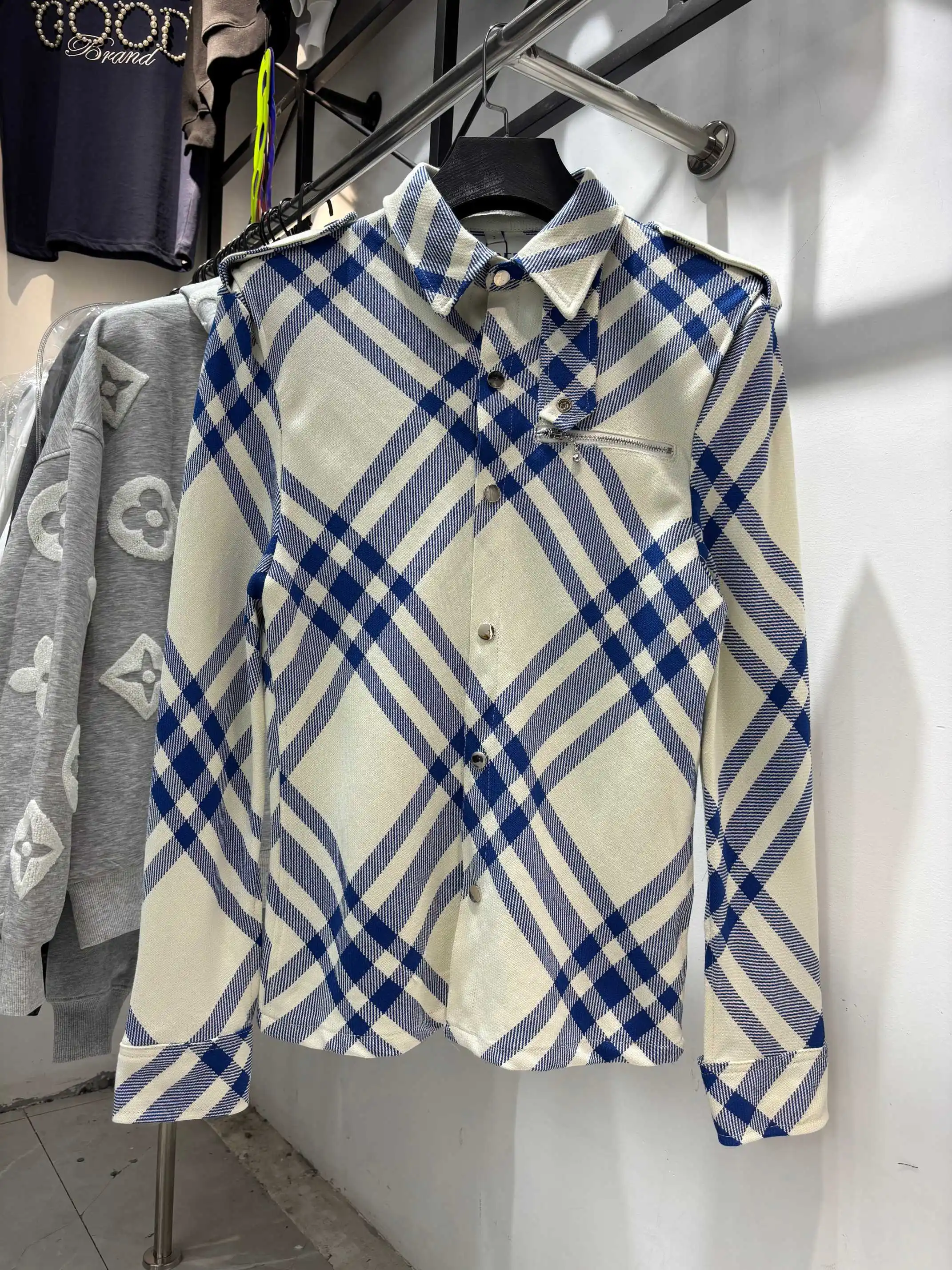 Check Wool-Blend Zip-Detail Jacket D18013442