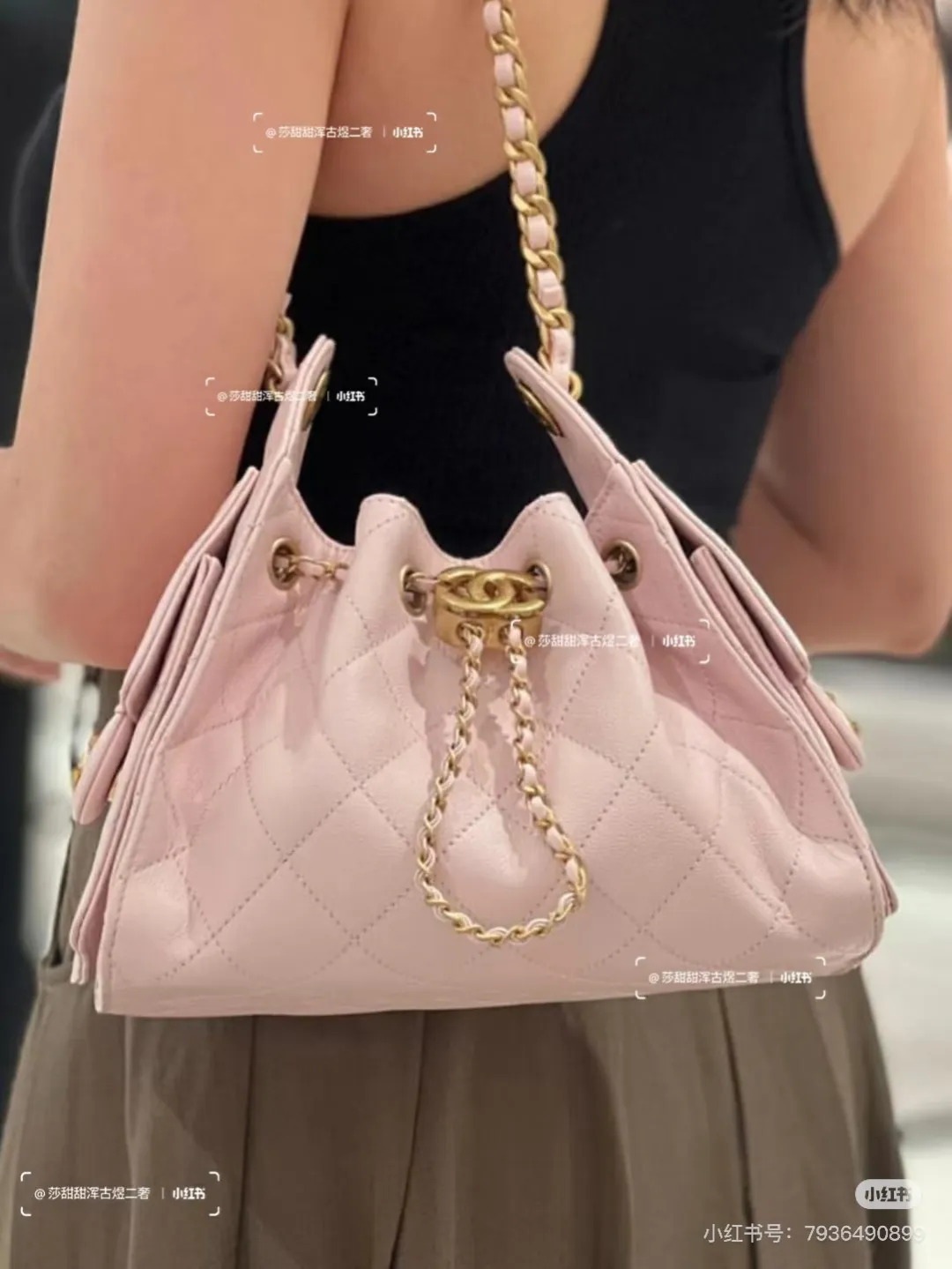 Chanel Caviar Leather Drawstring Bucket Bag D38018034 — view 7