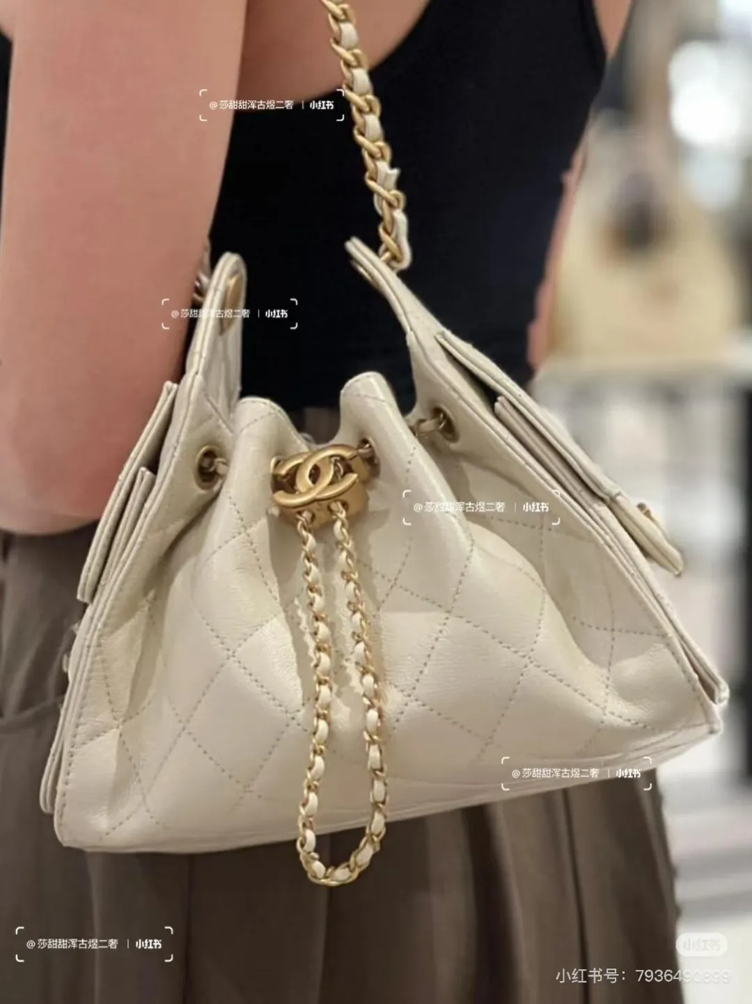 Chanel Caviar Leather Drawstring Bucket Bag D38018034 — view 9