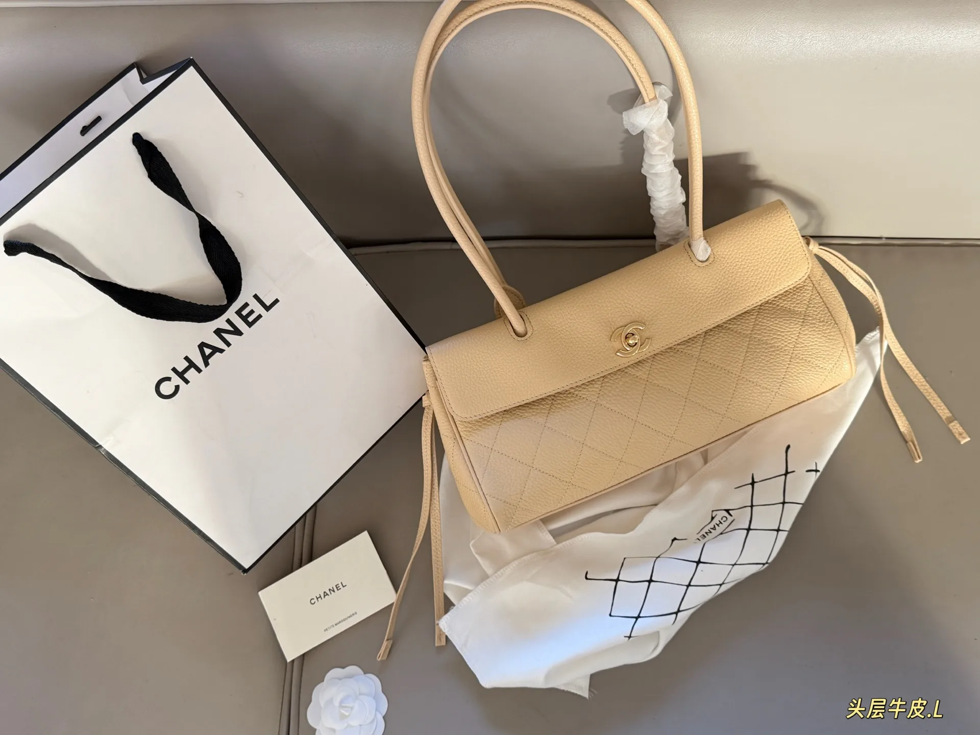Grained Leather Baguette Shoulder Bag D41017832 — view 3