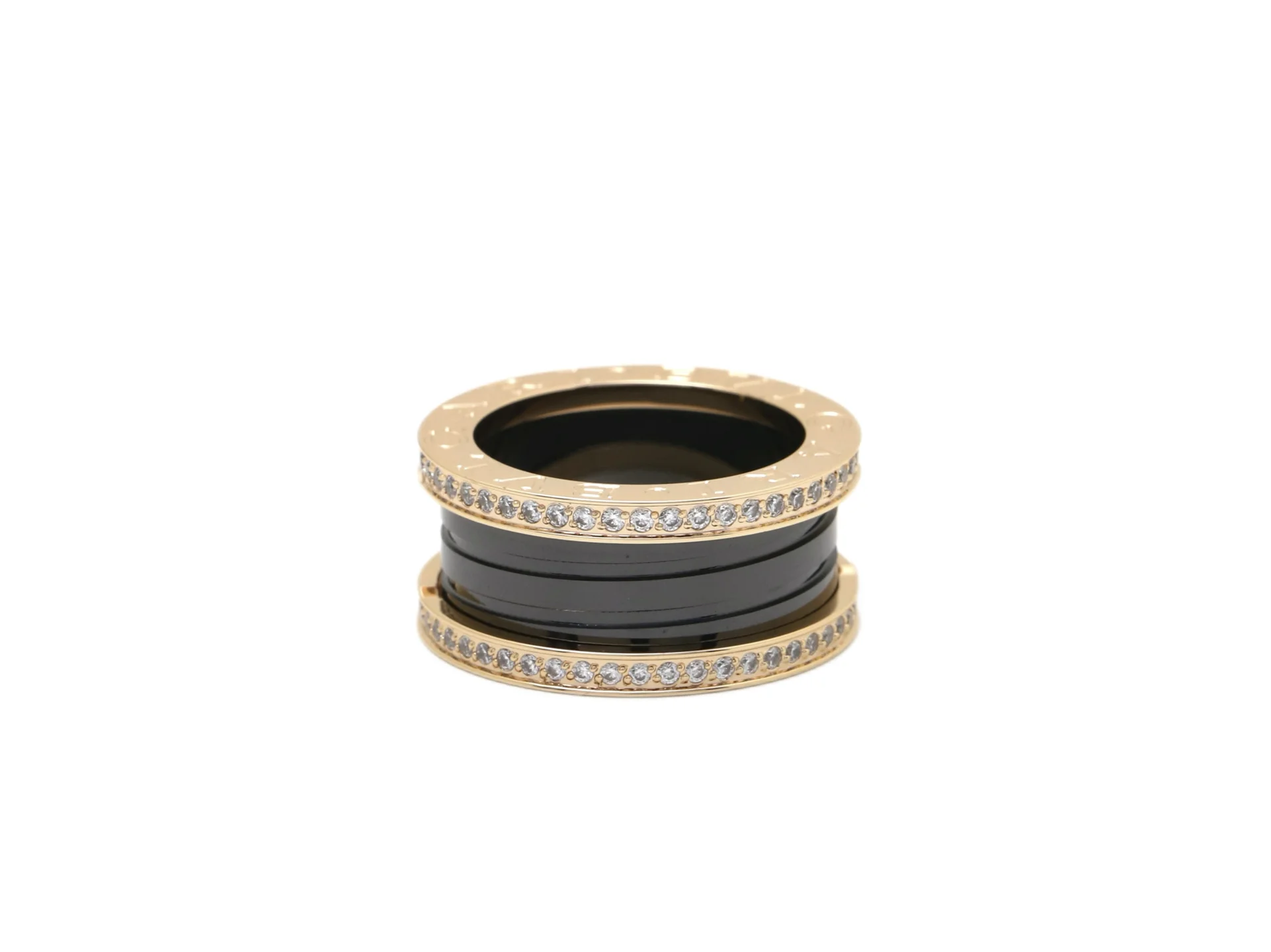 B.zero1 Rock Three-Band Ring in Black Ceramic (Gold-Plated Brass) D17017665