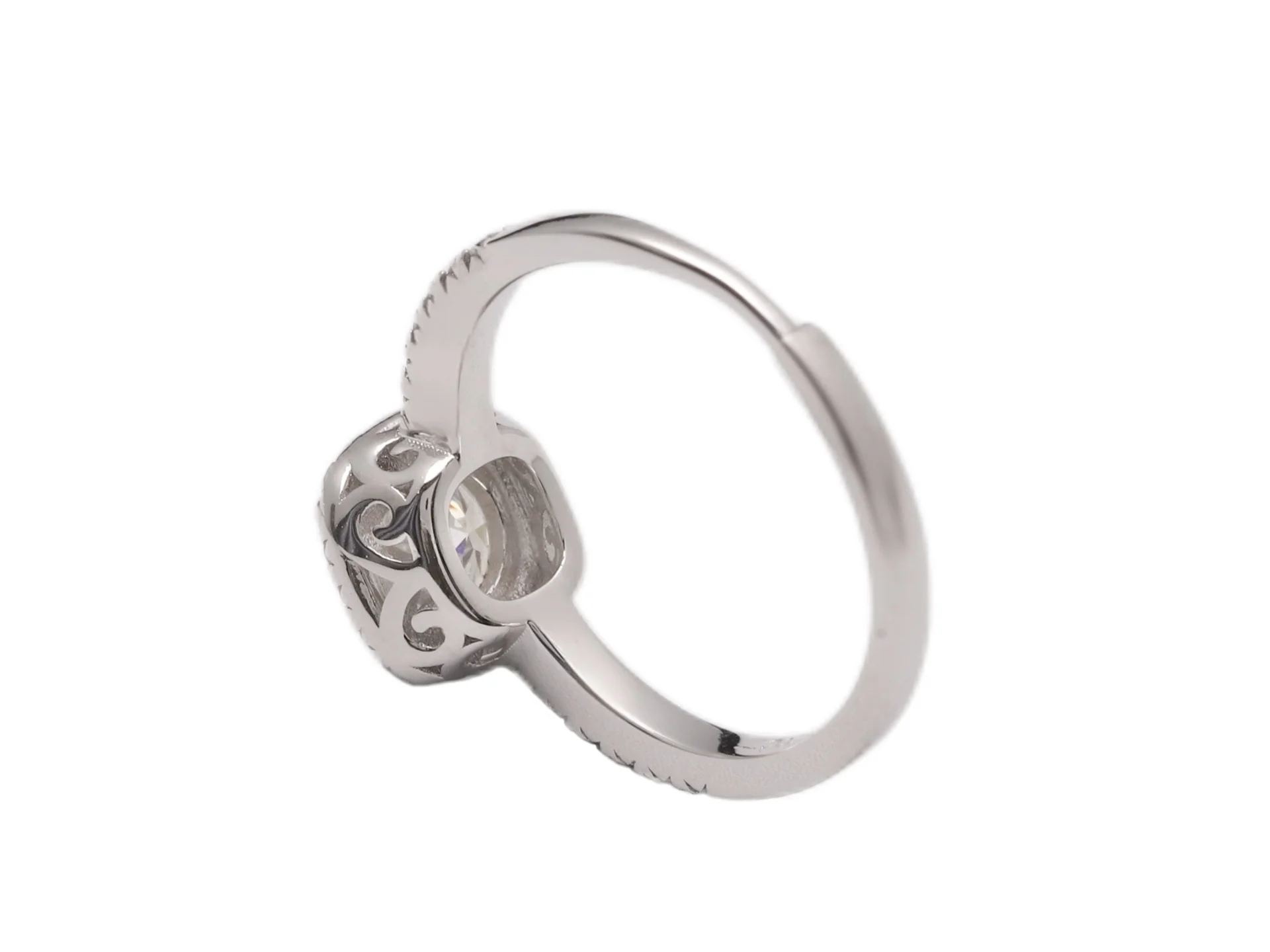 Cushion Halo Moissanite Ring (Sterling Silver) D14017104 — view 2