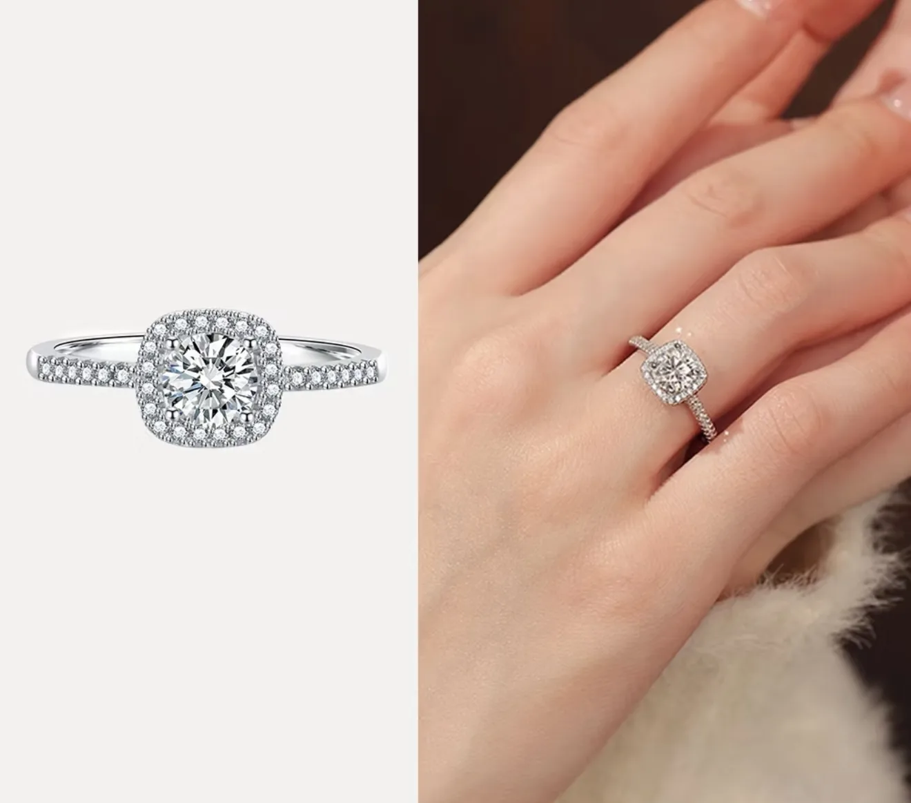 Cushion Halo Moissanite Ring (Sterling Silver) D14017104 — view 11