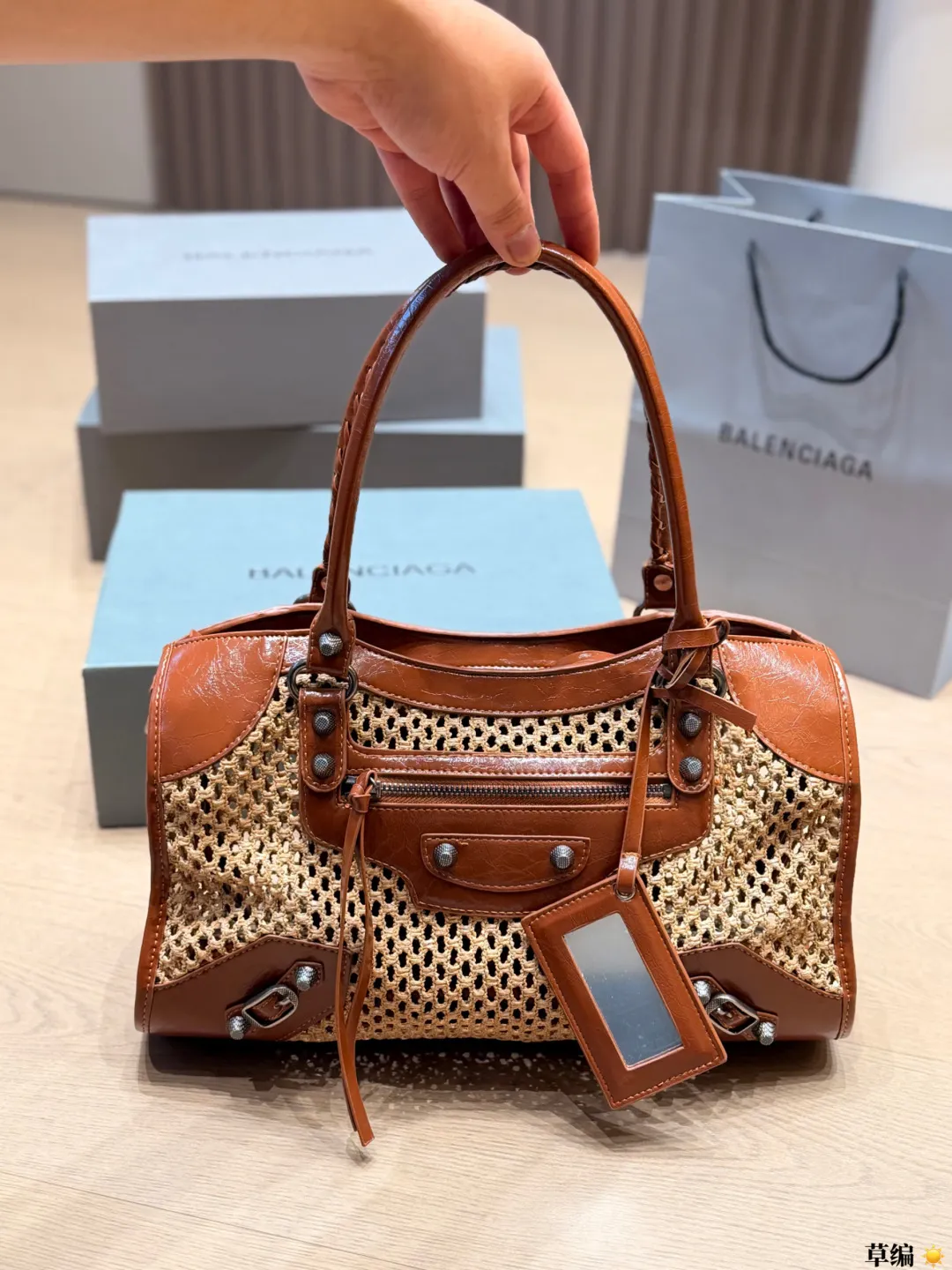 Neo Cagole Raffia & Leather Top-Handle Bag D34017964