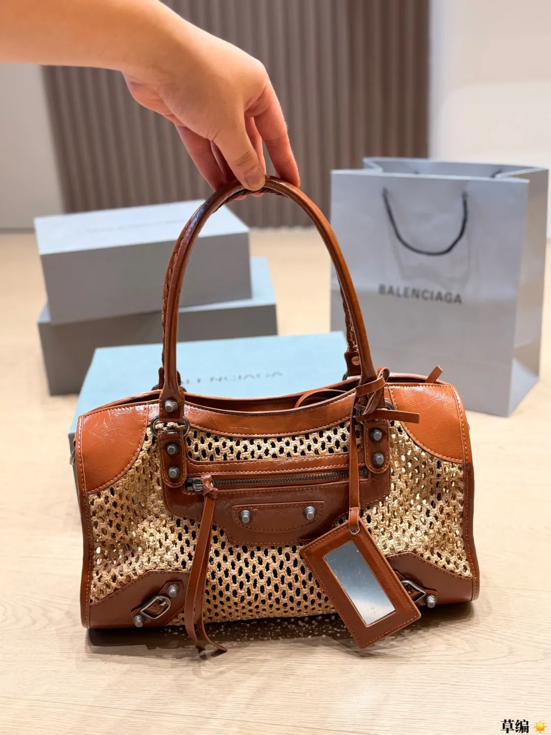 Neo Cagole Raffia & Leather Top-Handle Bag D34017964 — view 3