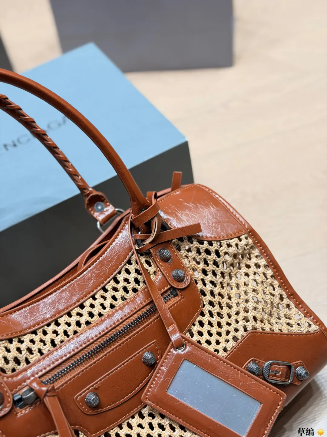 Neo Cagole Raffia & Leather Top-Handle Bag D34017964 — view 7