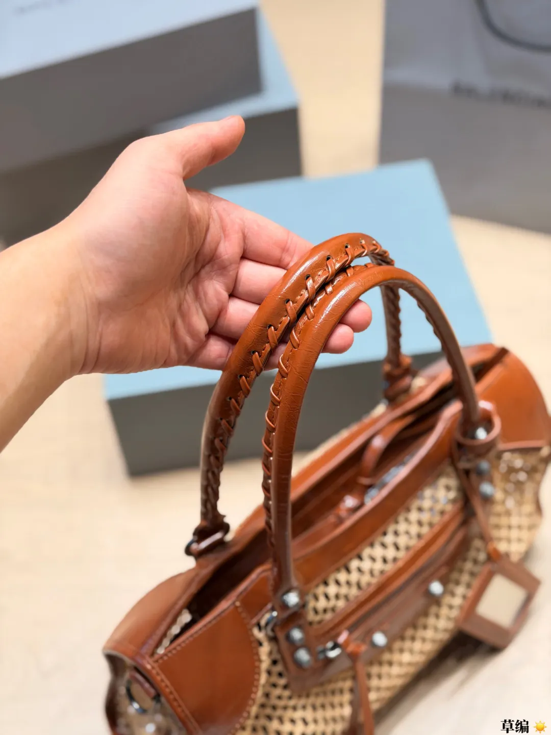 Neo Cagole Raffia & Leather Top-Handle Bag D34017964 — view 8
