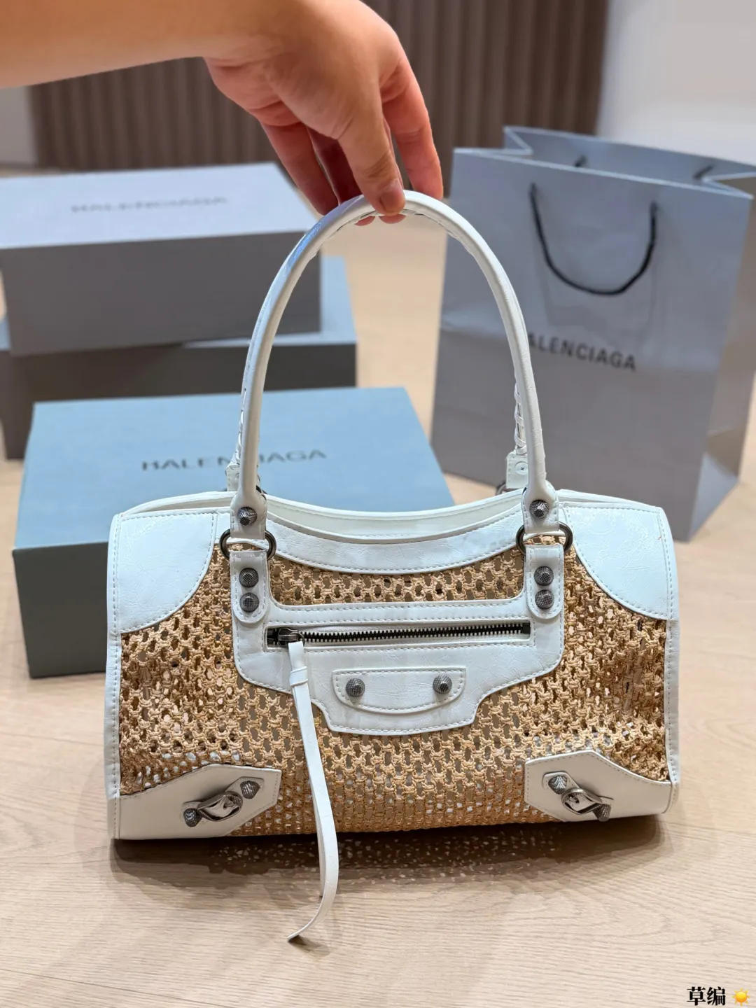 Neo Cagole Raffia & Leather Top-Handle Bag D34017964 — view 12