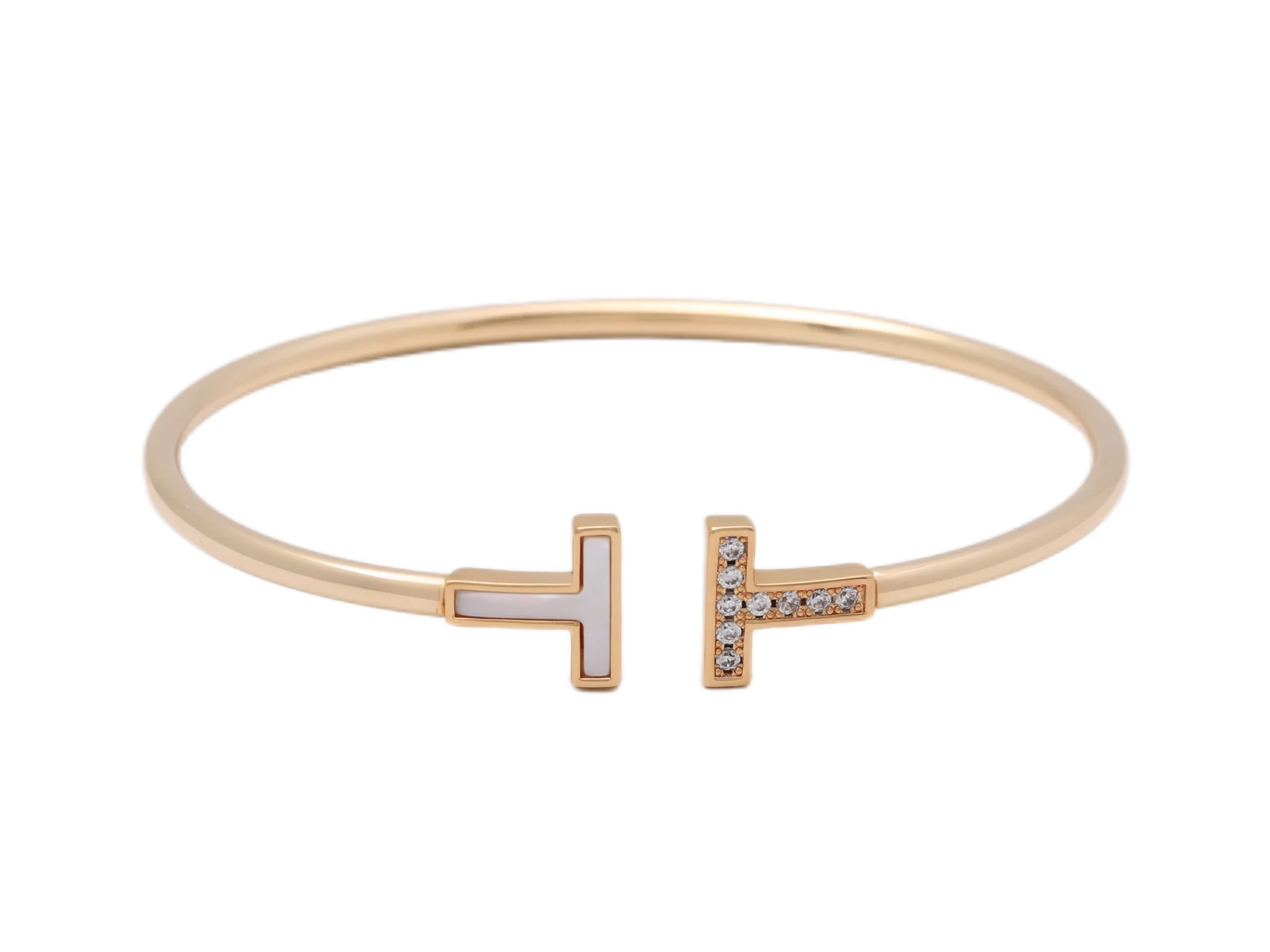 T Wire Bangle with Mother-of-Pearl and Diamonds D30016665