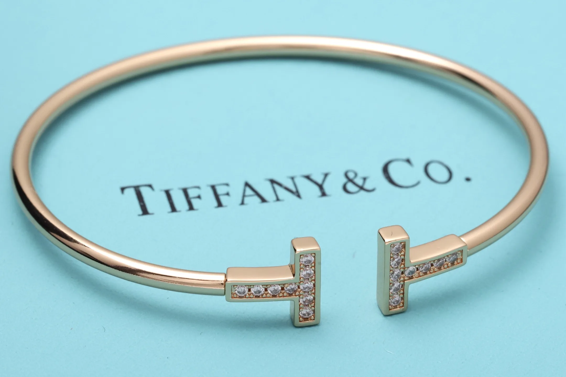 T Wire Diamond Bangle (Rose Gold-Plated Silver) D29016667 — view 3
