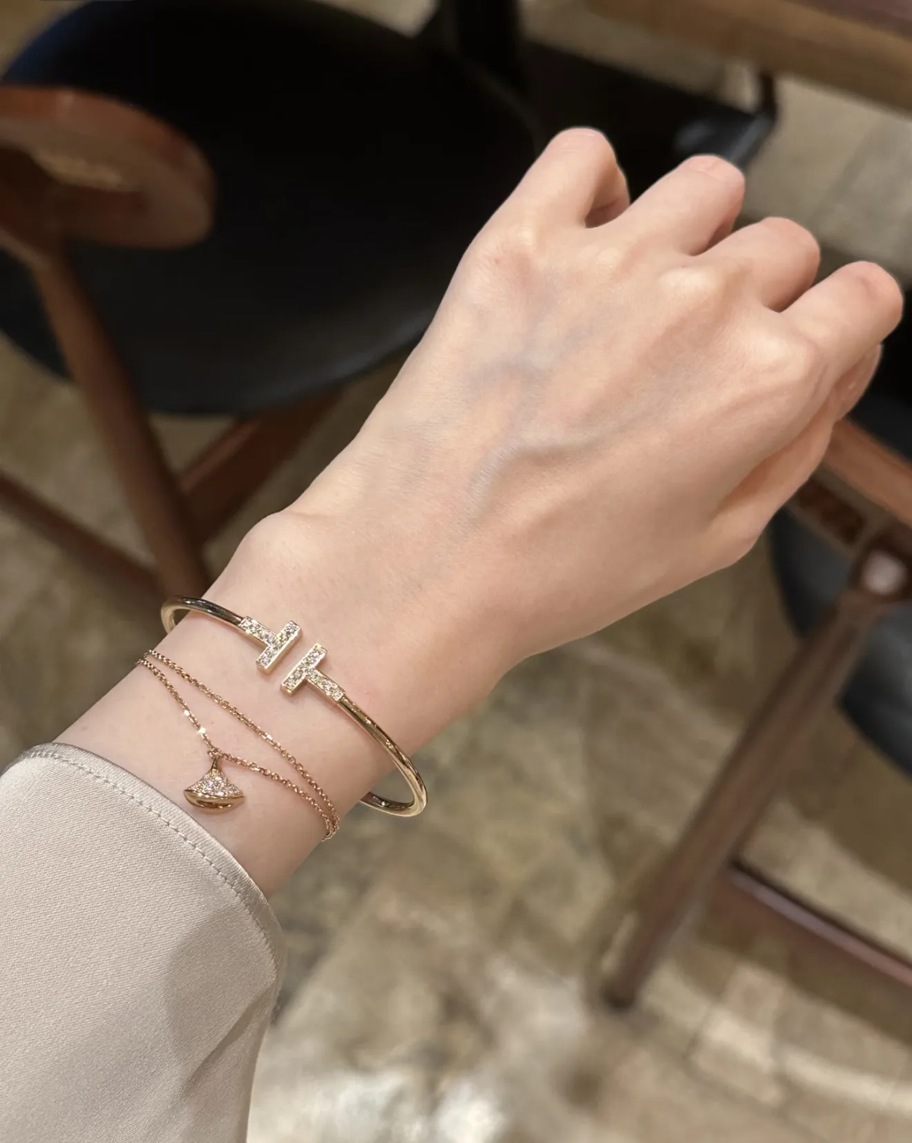 T Wire Diamond Bangle (Rose Gold-Plated Silver) D29016667 — view 8