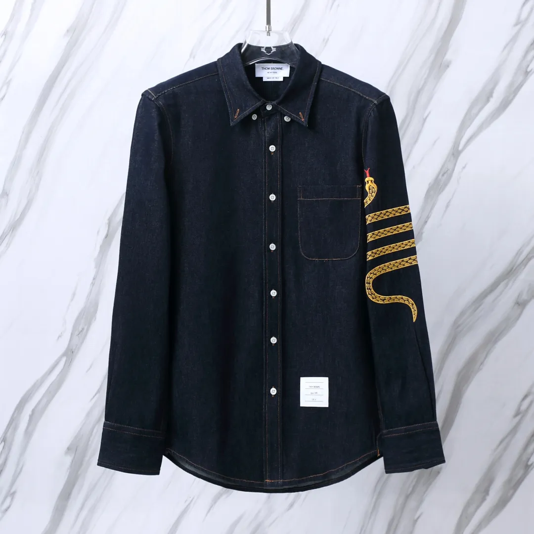Embroidered Snake Denim Long-Sleeved Shirt D22512682