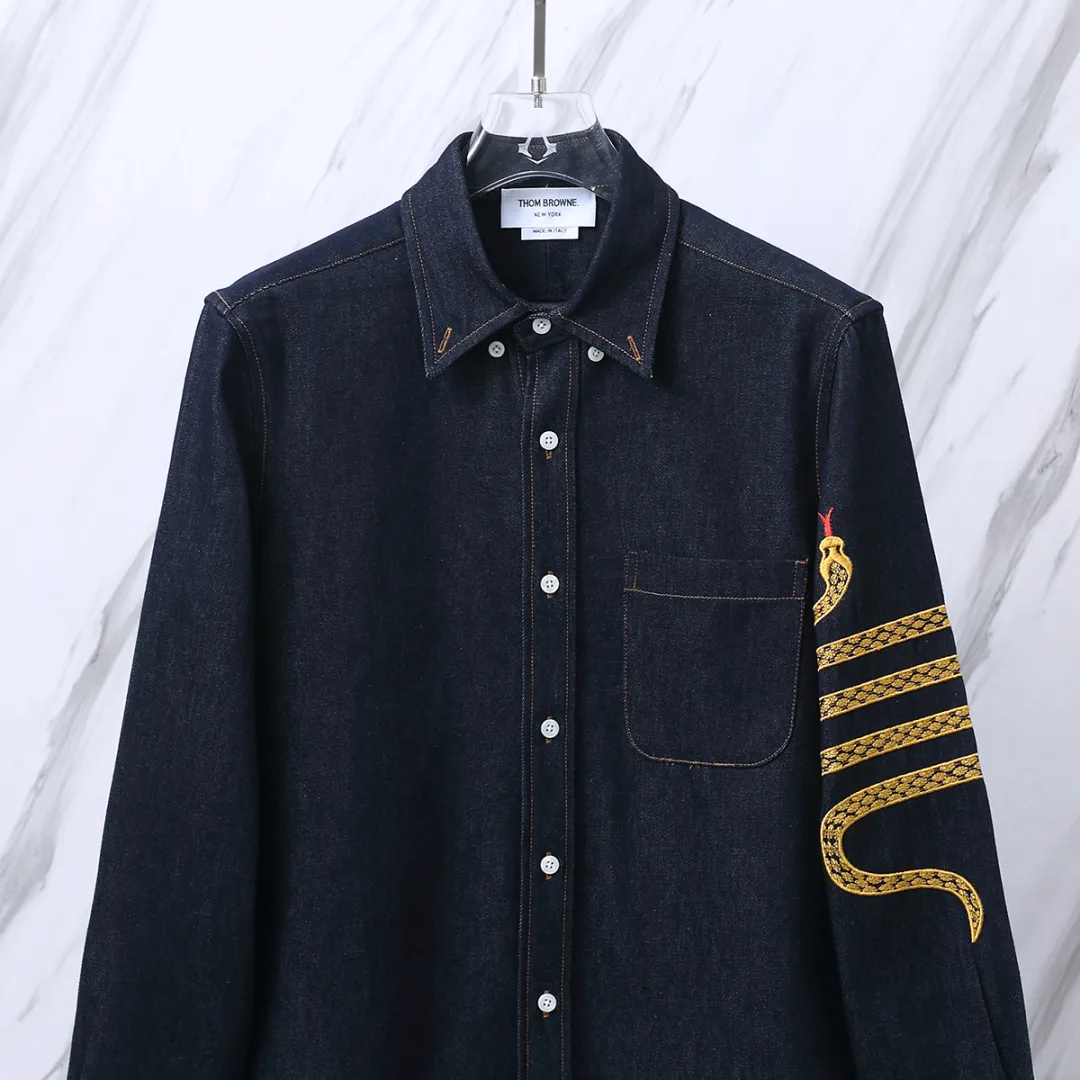 Embroidered Snake Denim Long-Sleeved Shirt D22512682 — view 3