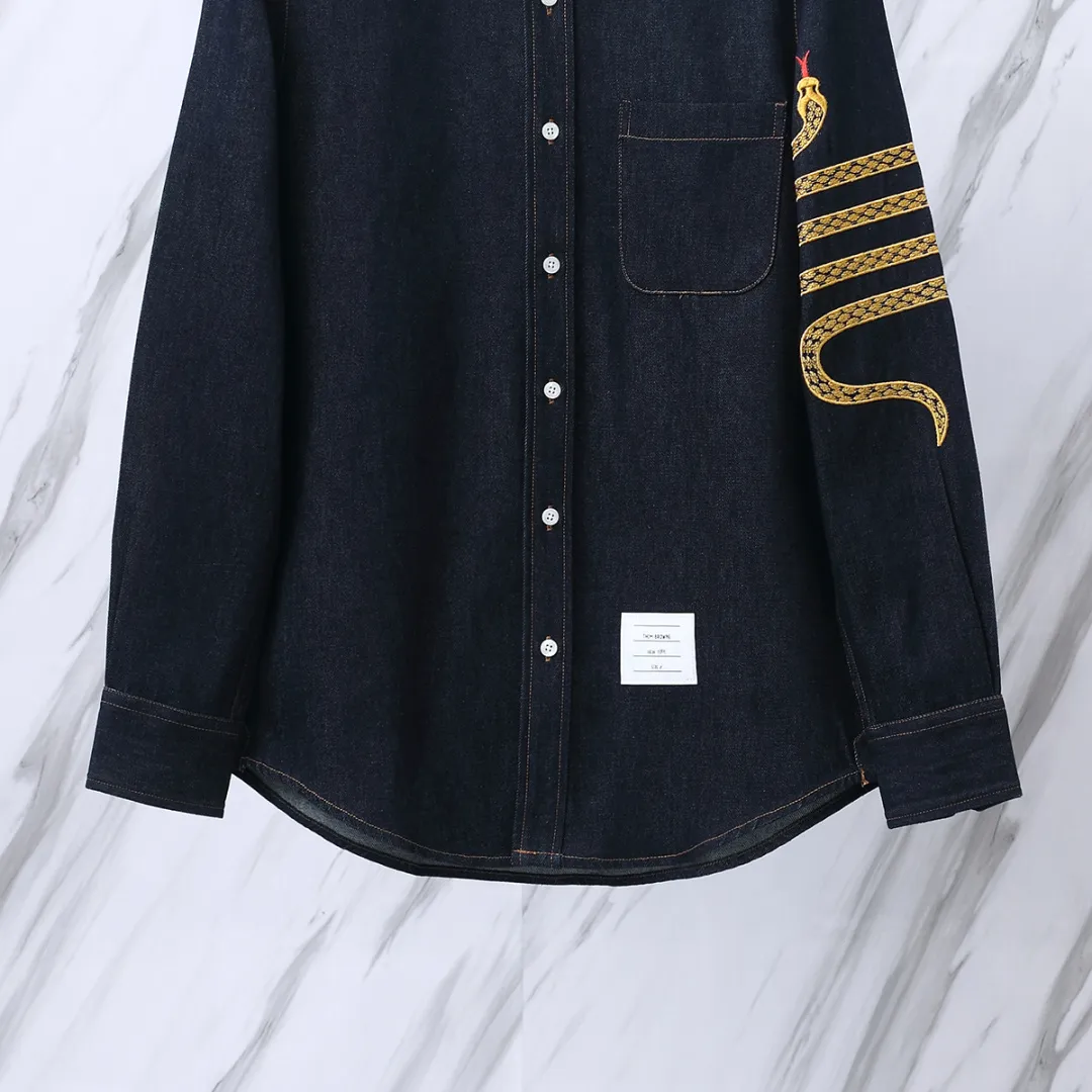 Embroidered Snake Denim Long-Sleeved Shirt D22512682 — view 4