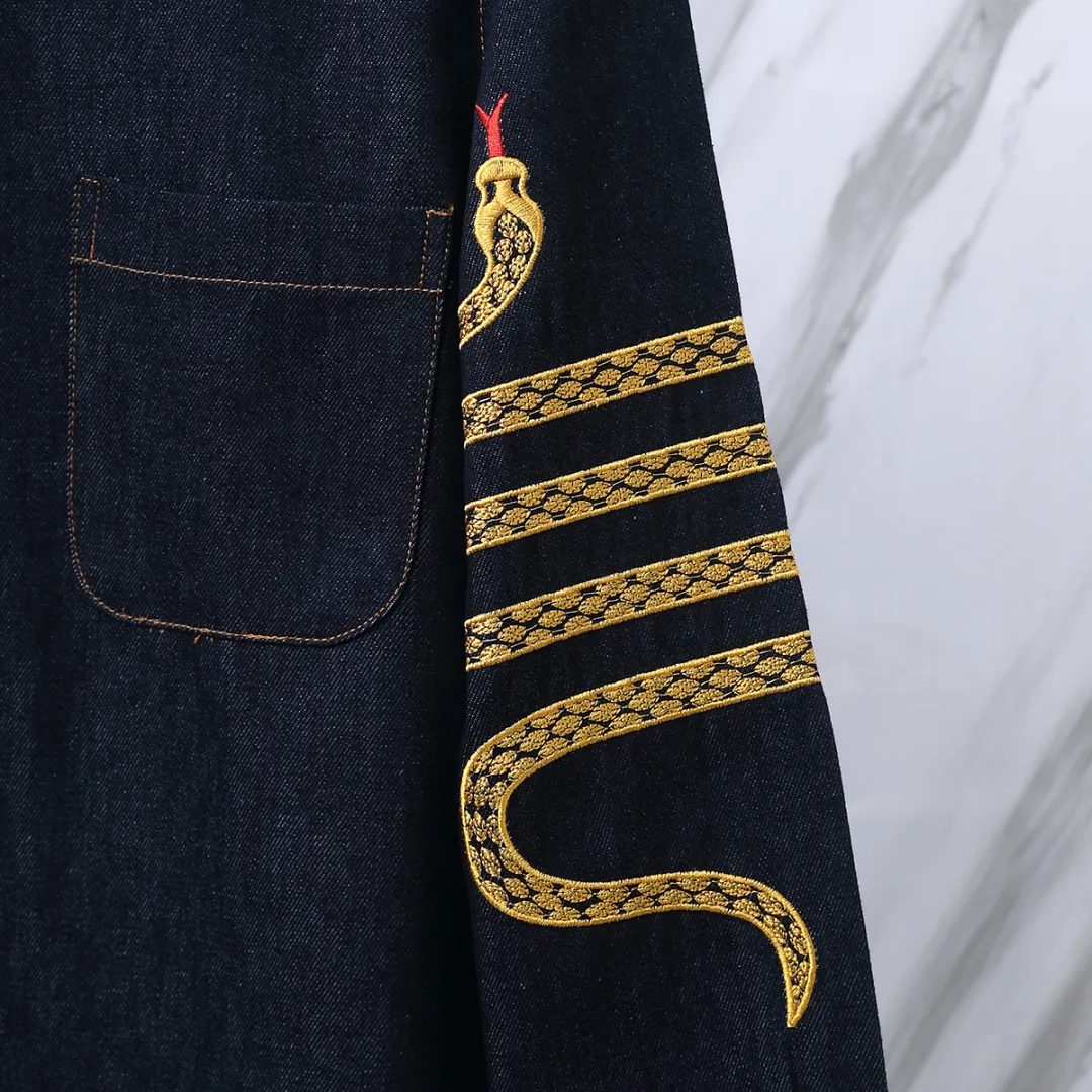 Embroidered Snake Denim Long-Sleeved Shirt D22512682 — view 5