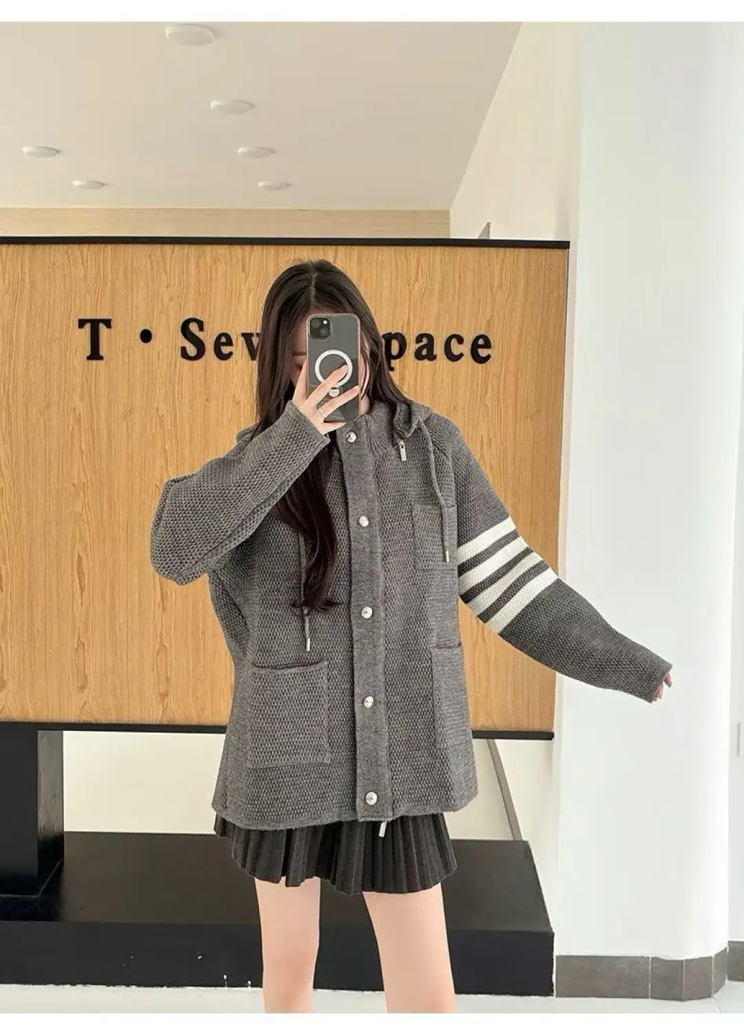 4-Bar Stripe Cashmere-Blend Hooded Cardigan D32512677 — view 8