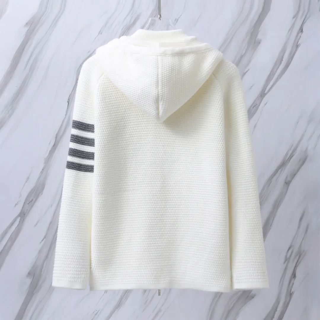 4-Bar Stripe Cashmere-Blend Hooded Cardigan D32512680 — view 3