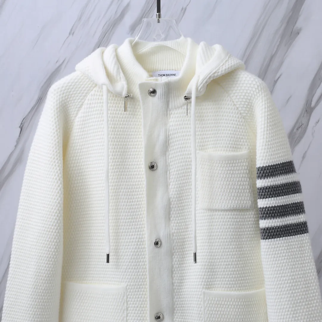 4-Bar Stripe Cashmere-Blend Hooded Cardigan D32512680 — view 4