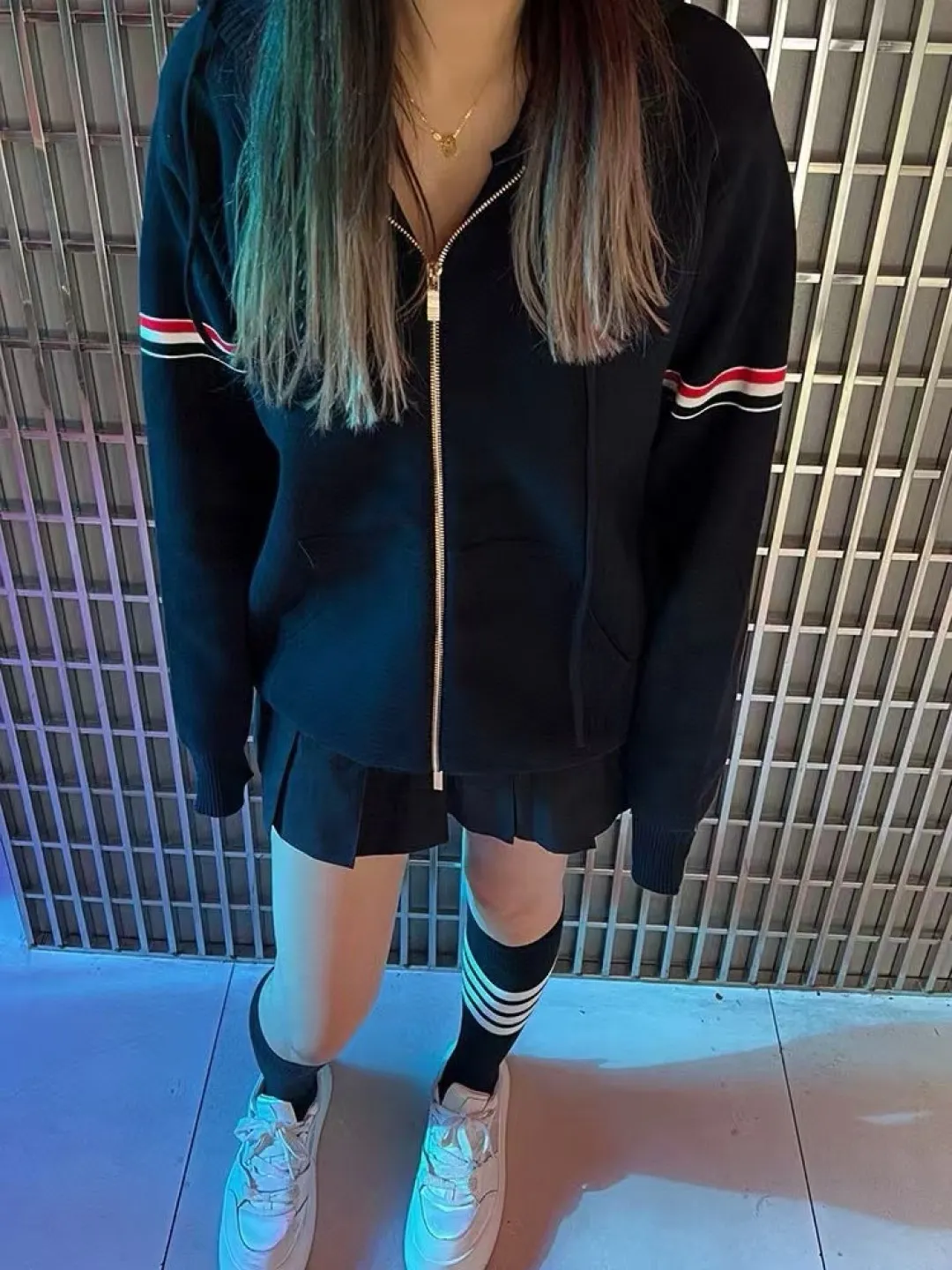 Striped Wool-Blend Zip-Up Hoodie D25012654 — view 8