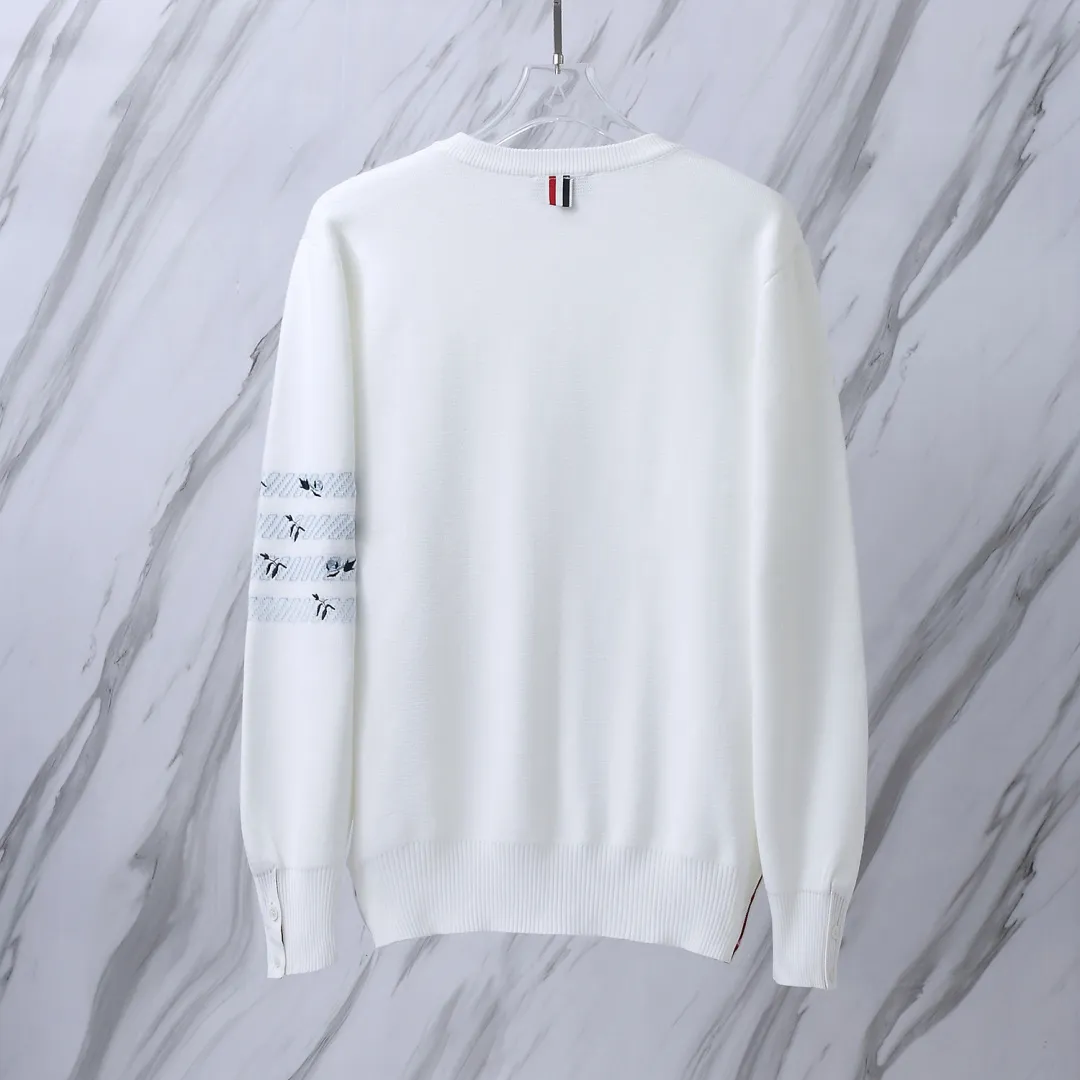Embroidered Rose 4-Bar Crew-Neck Sweater D24012695 — view 3