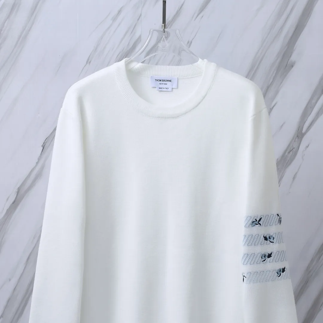Embroidered Rose 4-Bar Crew-Neck Sweater D24012695 — view 5