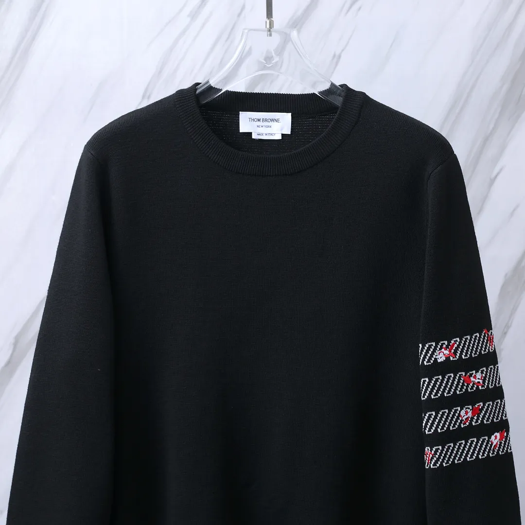 Rose Embroidered 4-Bar Stripe Crew-Neck Sweater D24012692 — view 4