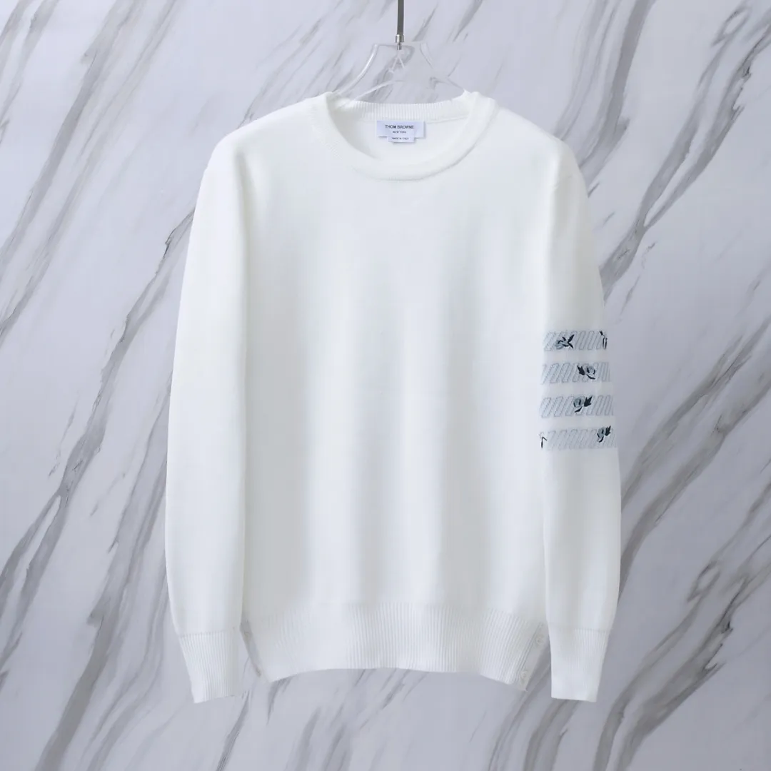 Embroidered Rose 4-Bar Crew-Neck Sweater D24012696 — view 2