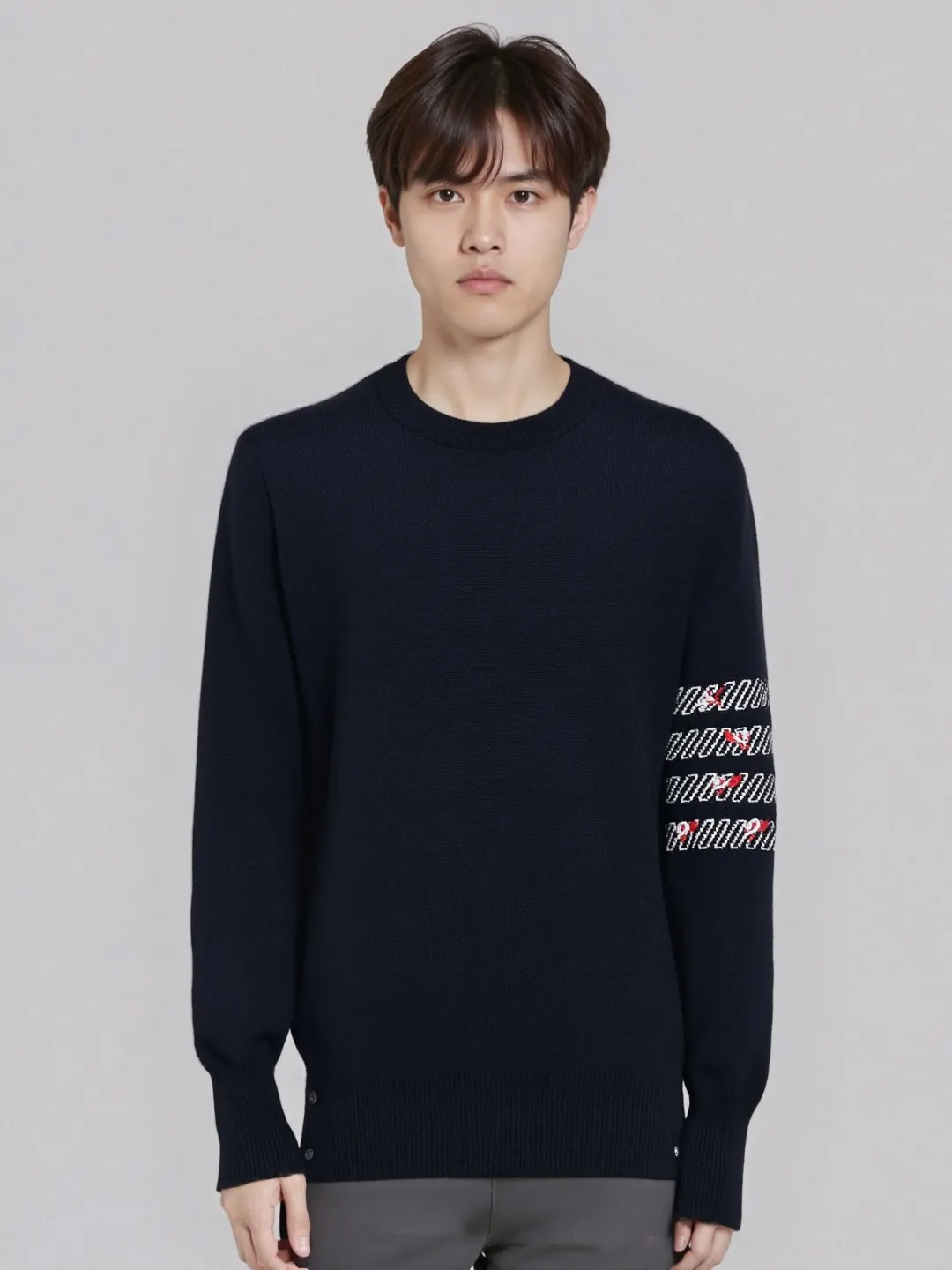Rose Embroidery 4-Bar Stripe Crew-Neck Sweater D24012691 — view 2