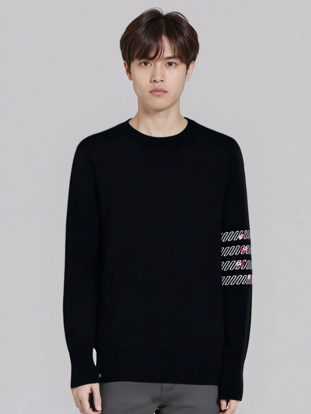 Rose Embroidery 4-Bar Stripe Crew-Neck Sweater D24012691 — view 4