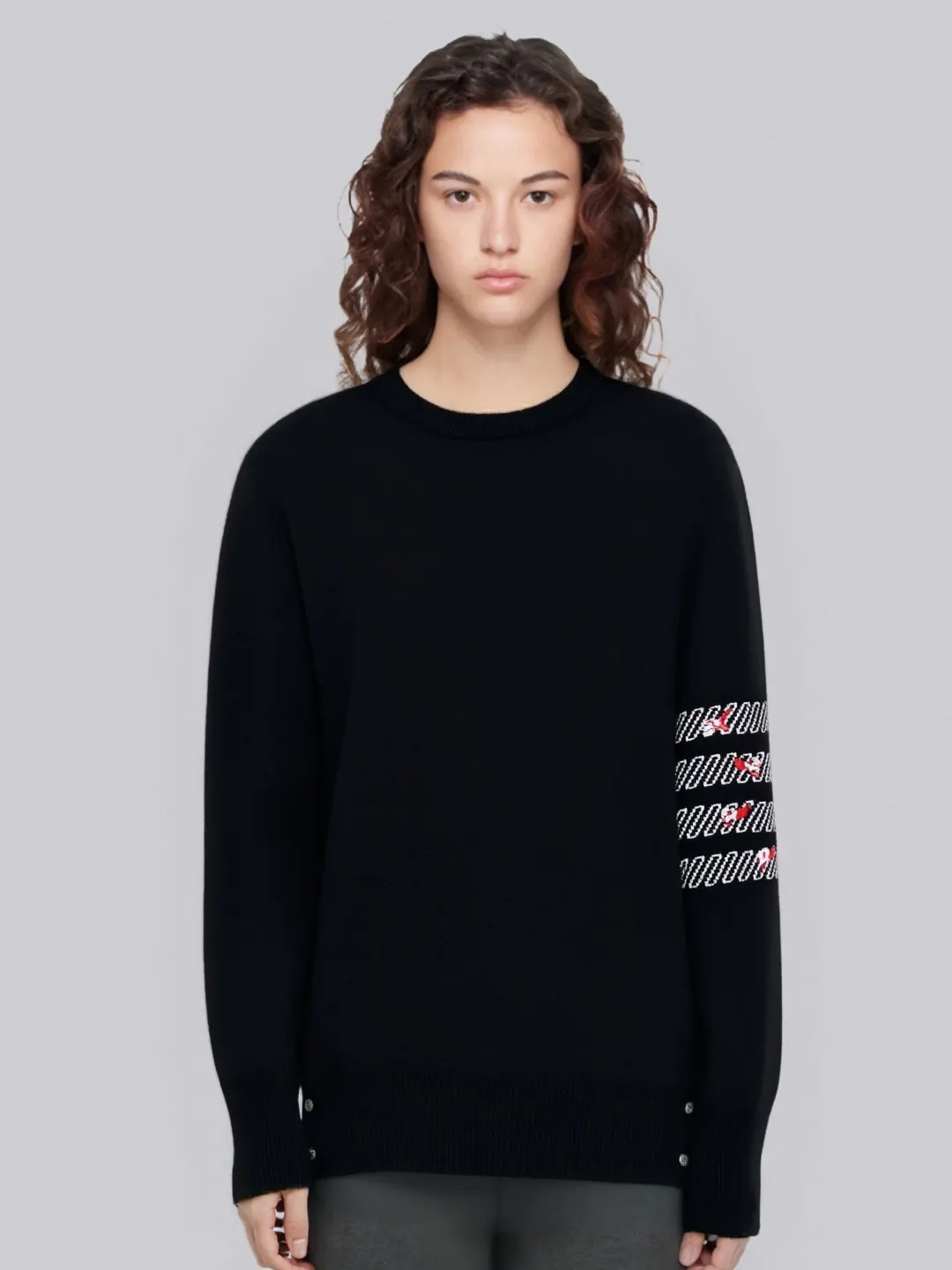 Rose Embroidery 4-Bar Stripe Crew-Neck Sweater D24012691 — view 5