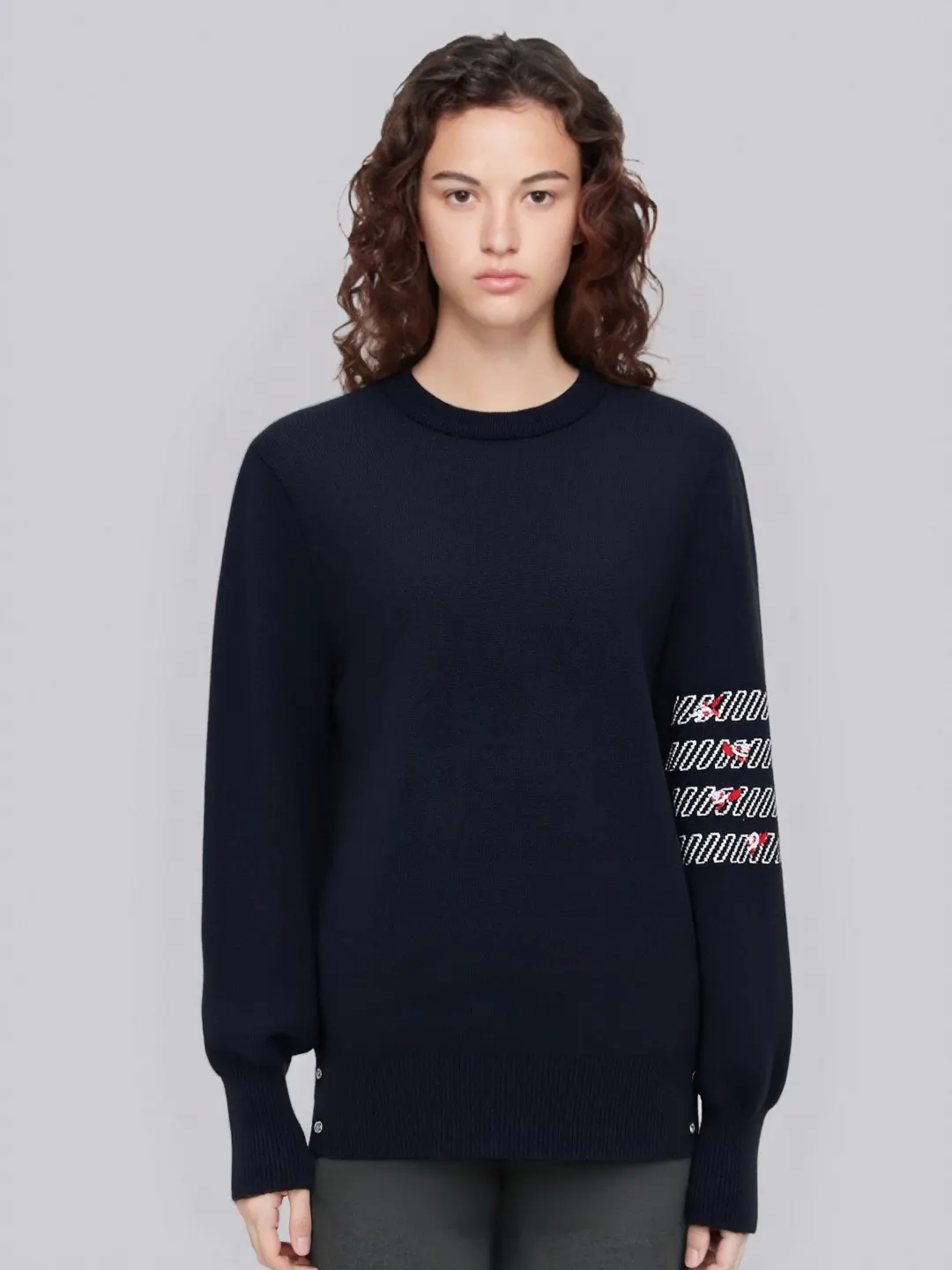 Rose Embroidery 4-Bar Stripe Crew-Neck Sweater D24012691 — view 6