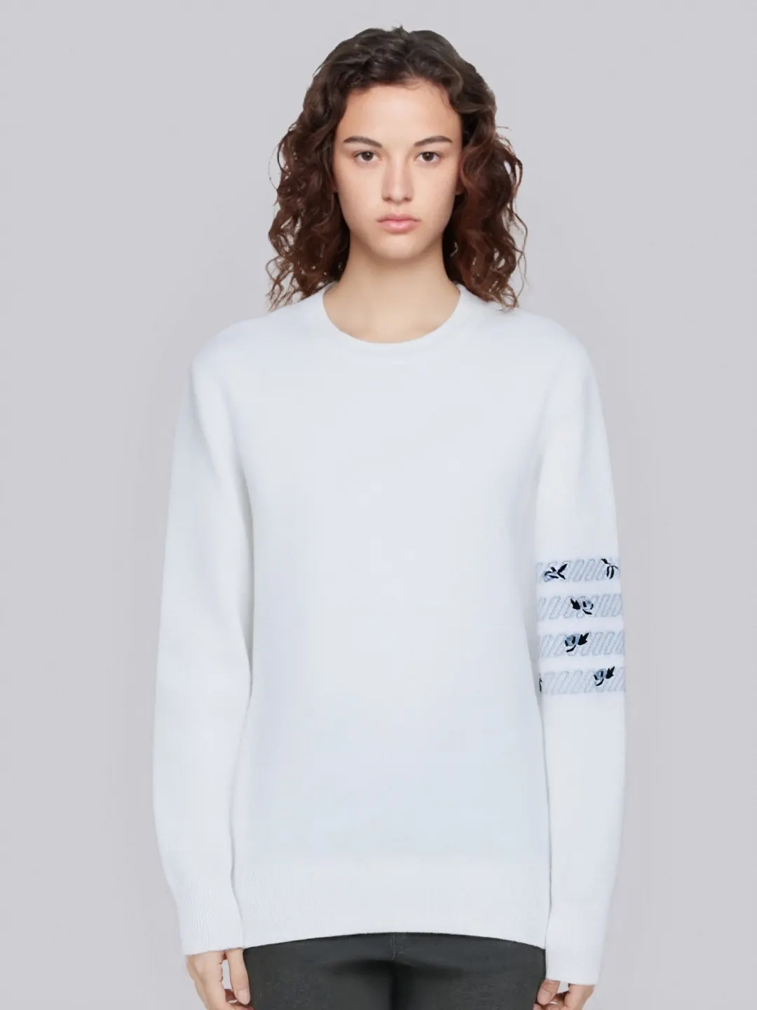 Rose Embroidery 4-Bar Stripe Crew-Neck Sweater D24012691 — view 7