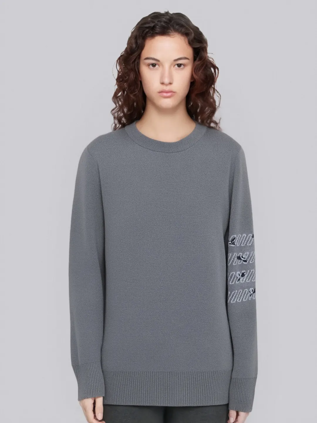 Rose Embroidery 4-Bar Stripe Crew-Neck Sweater D24012691 — view 8