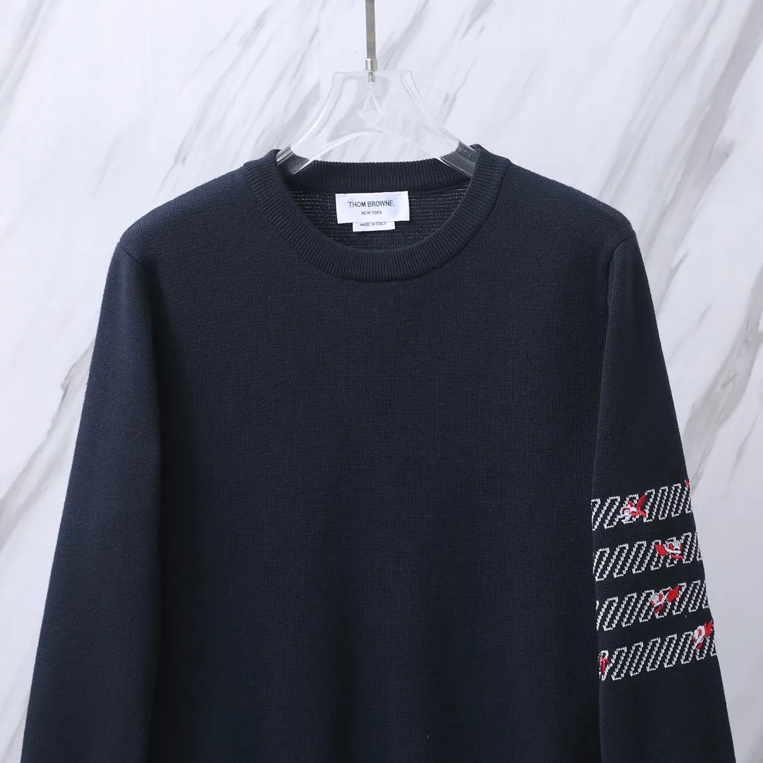 Floral Embroidery 4-Bar Crew-Neck Sweater D24012693 — view 4