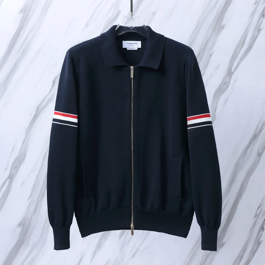 Thom Browne Striped Wool-Blend Zip-Up Knit Jacket D25512649 — view 2