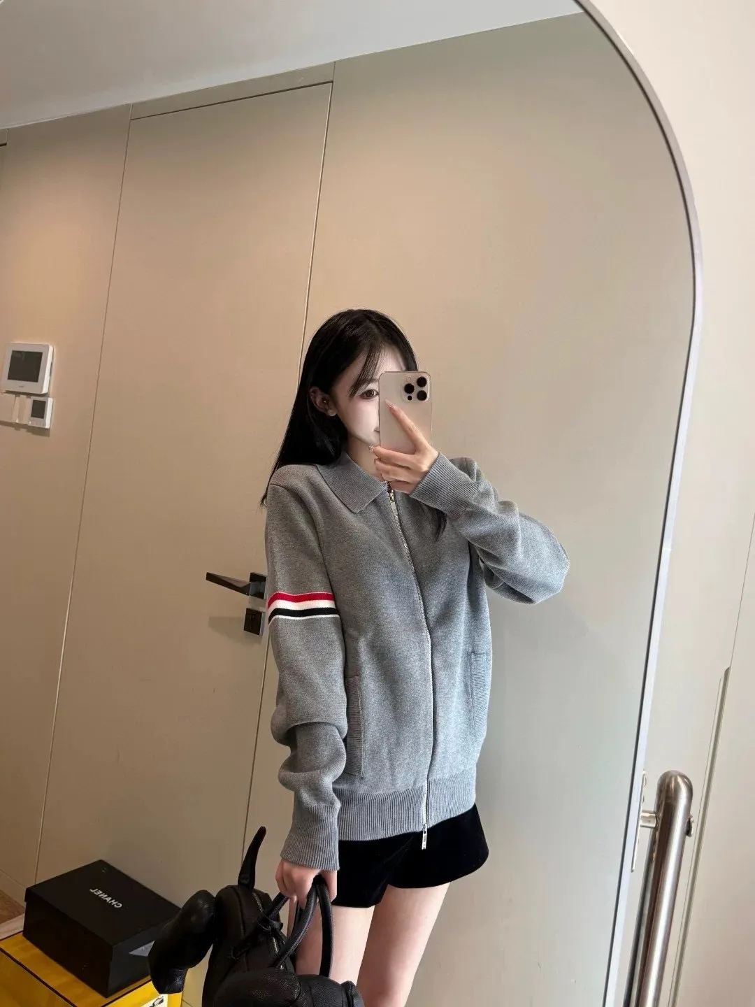 Striped Wool-Blend Zip-Up Knit Jacket D25512647 — view 9