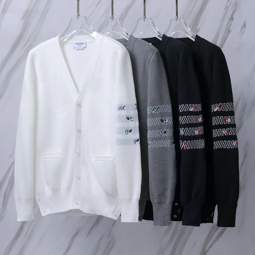 Floral Embroidery 4-Bar Stripe Knit Cardigan D25012687