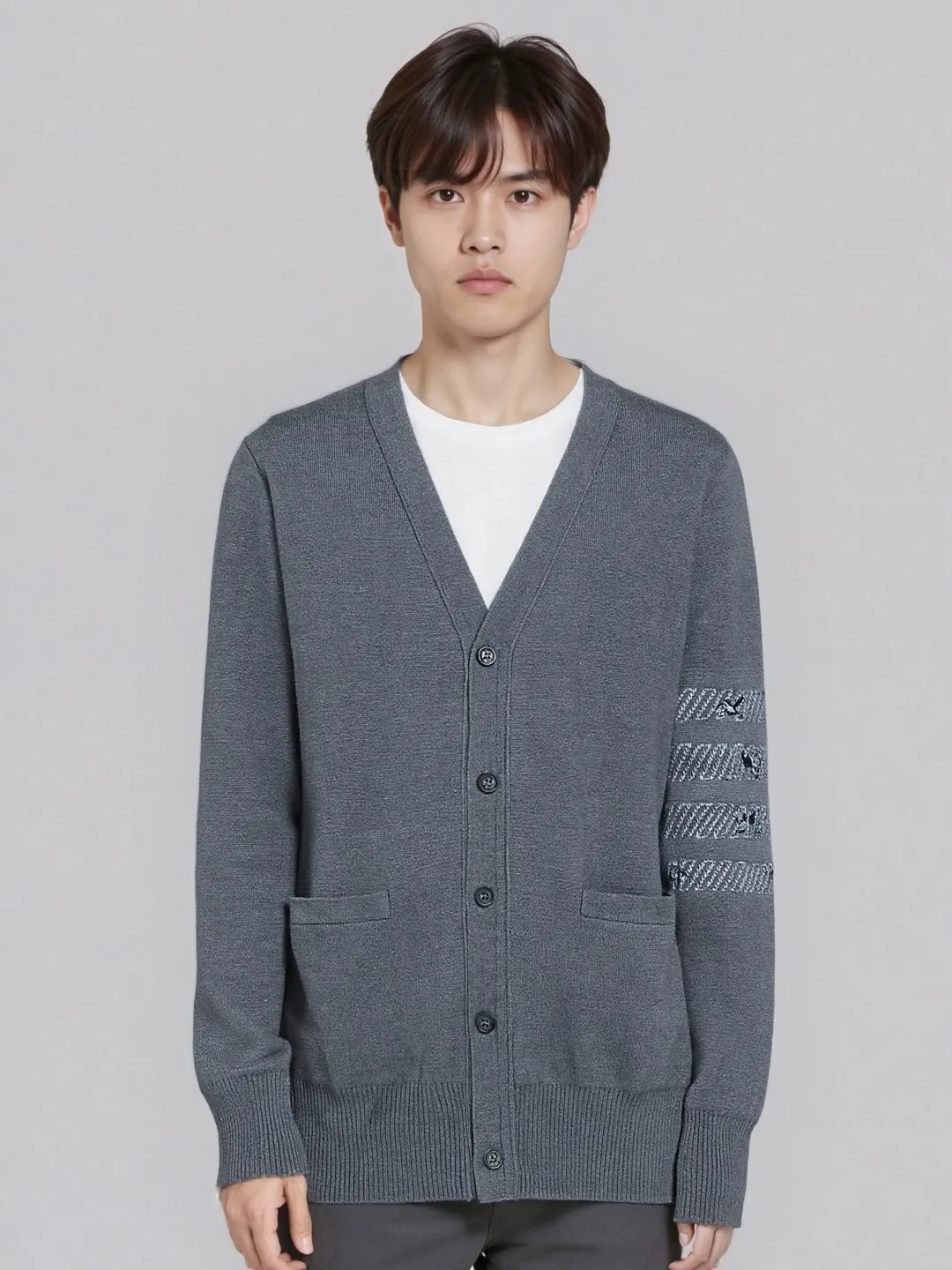 Rose Embroidery 4-Bar Stripe Knit Cardigan D25012683 — view 2