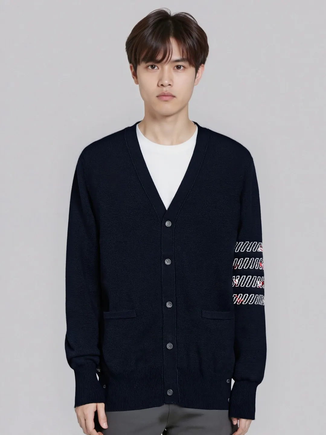 Rose Embroidery 4-Bar Stripe Knit Cardigan D25012683 — view 3